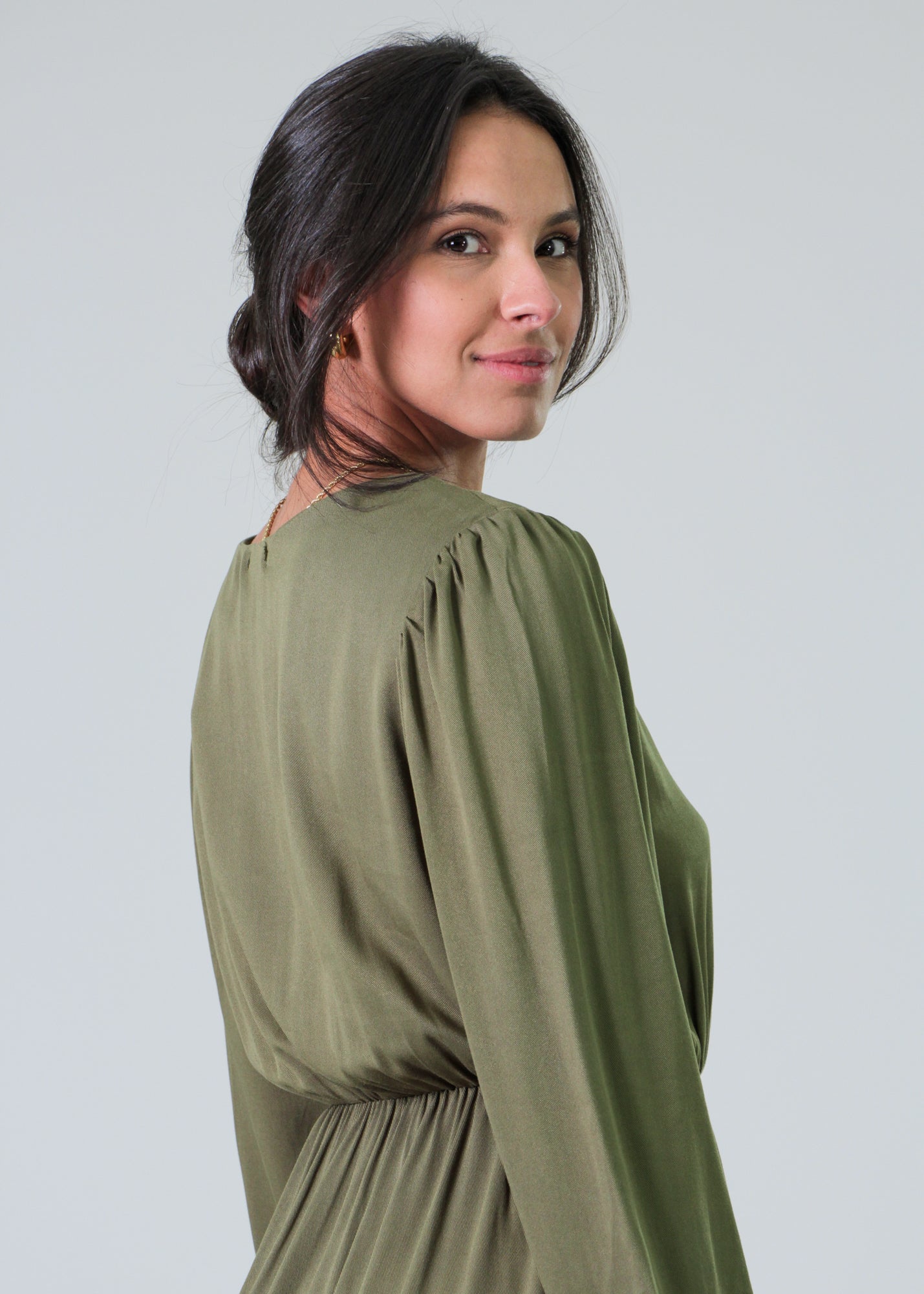 Vestido Babado Manga Longa - Verde