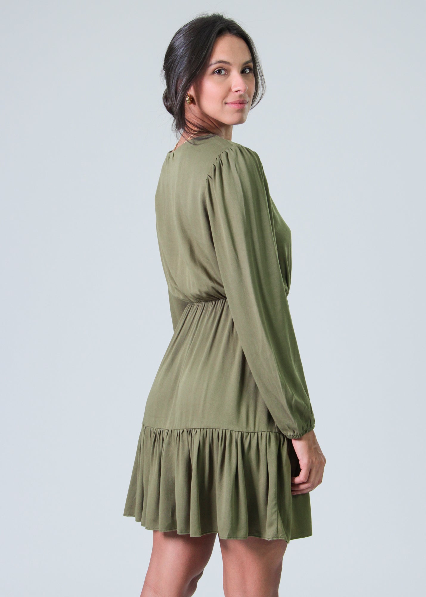 Vestido Babado Manga Longa - Verde