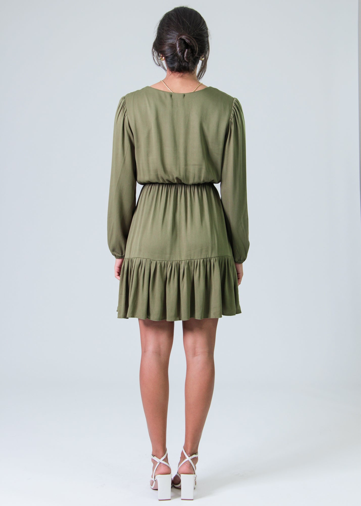 Vestido Babado Manga Longa - Verde