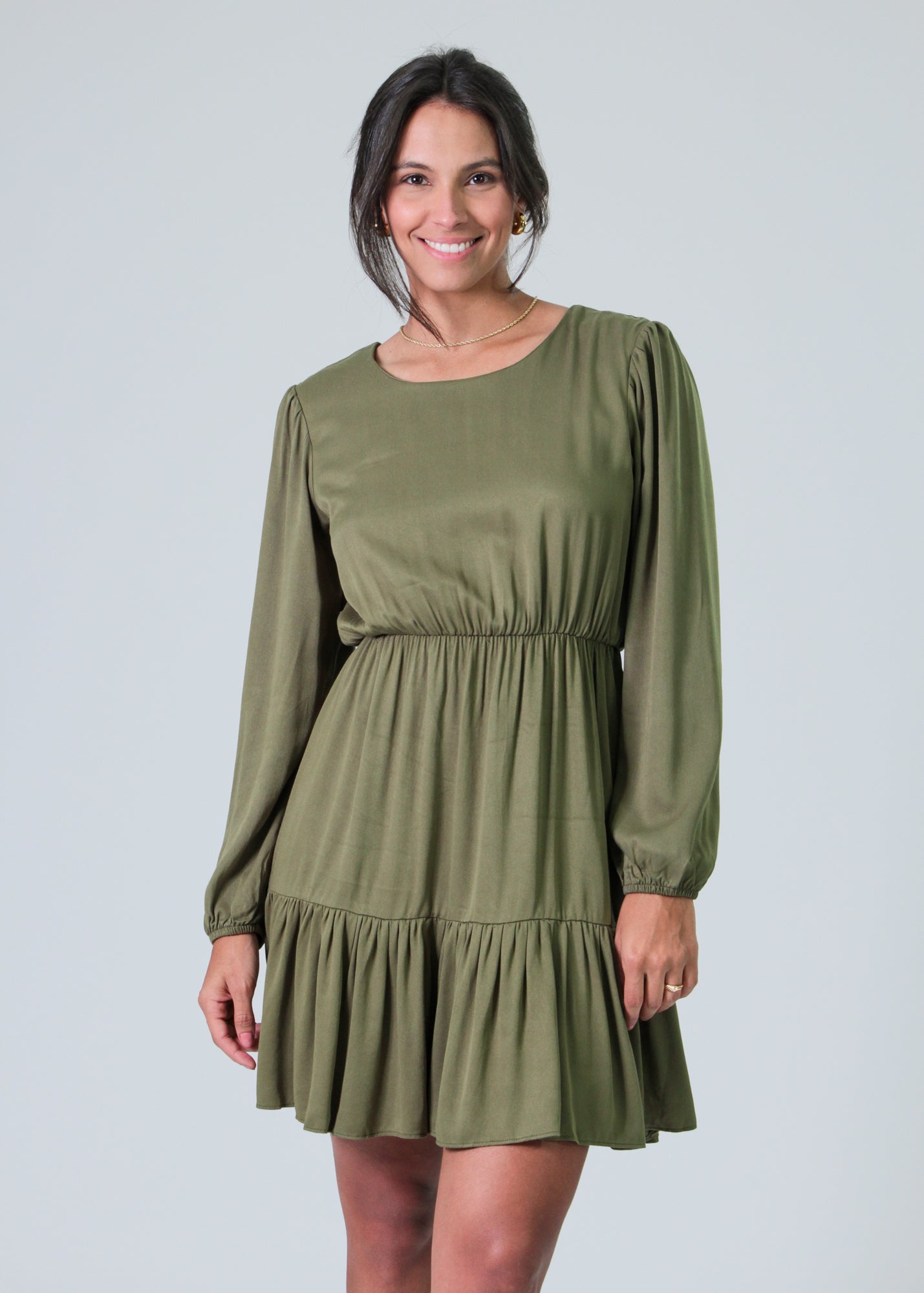 Vestido Babado Manga Longa - Verde