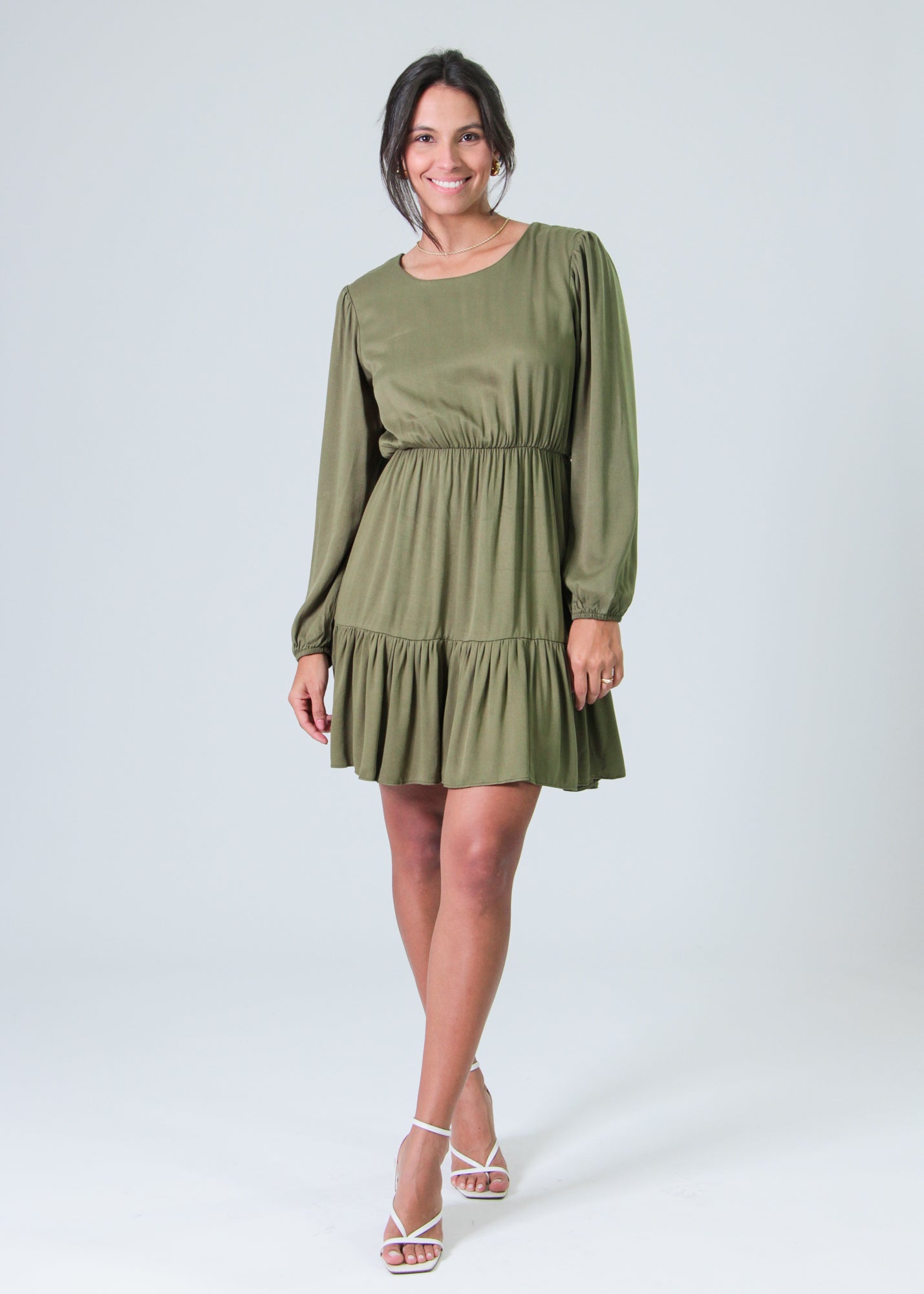 Vestido Babado Manga Longa - Verde