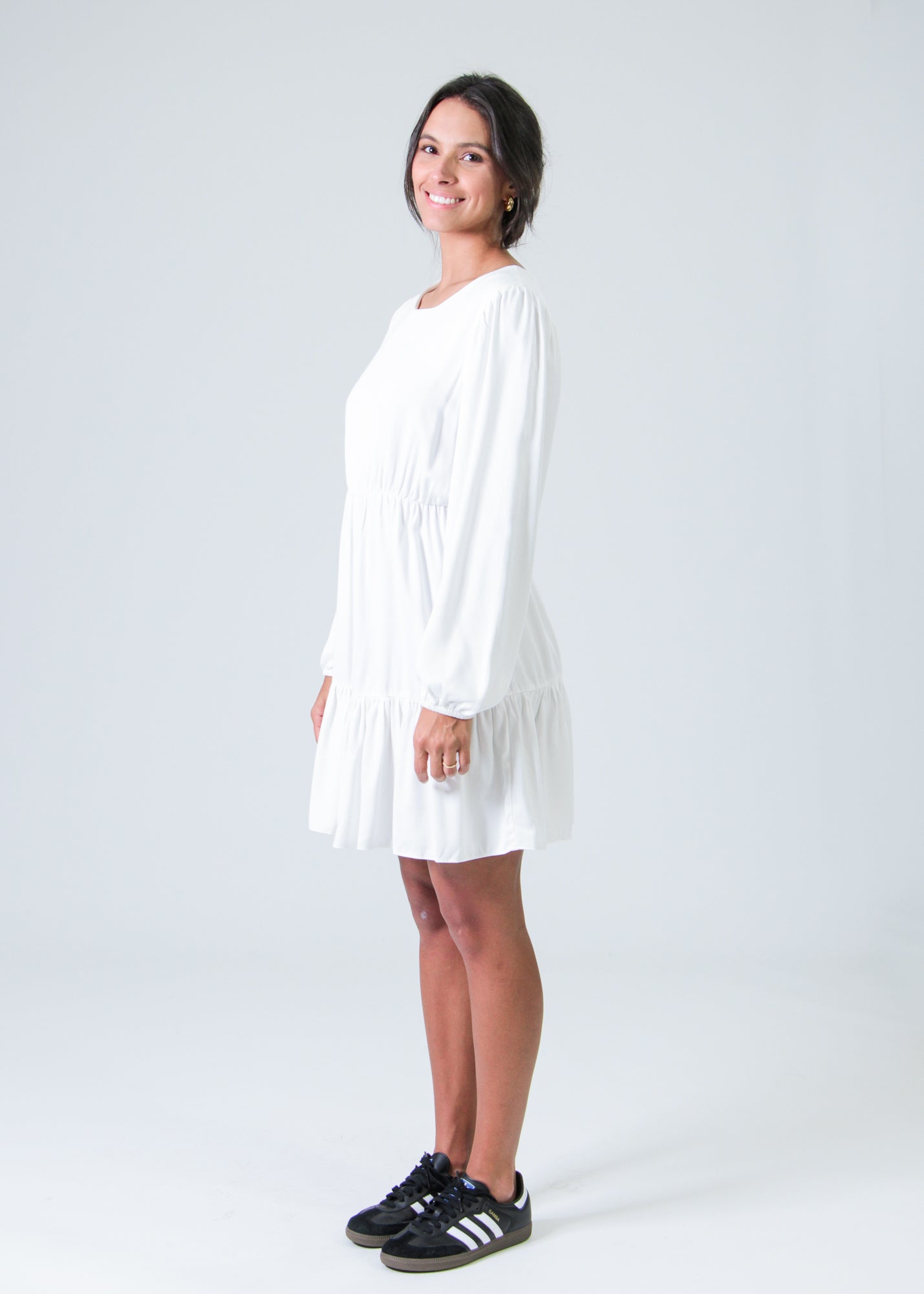 Vestido Babado Manga Longa - Off White