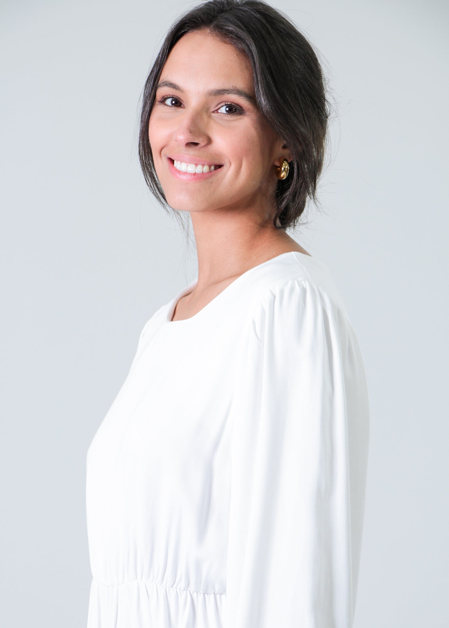 Vestido Babado Manga Longa - Off White