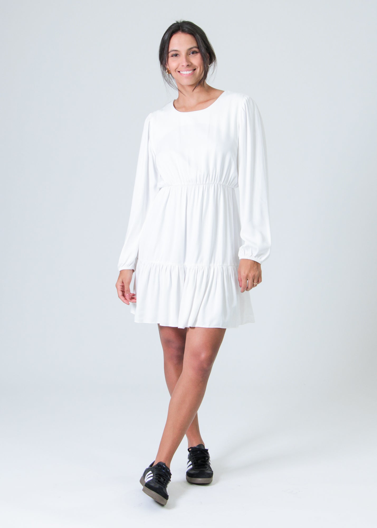 Vestido Babado Manga Longa - Off White
