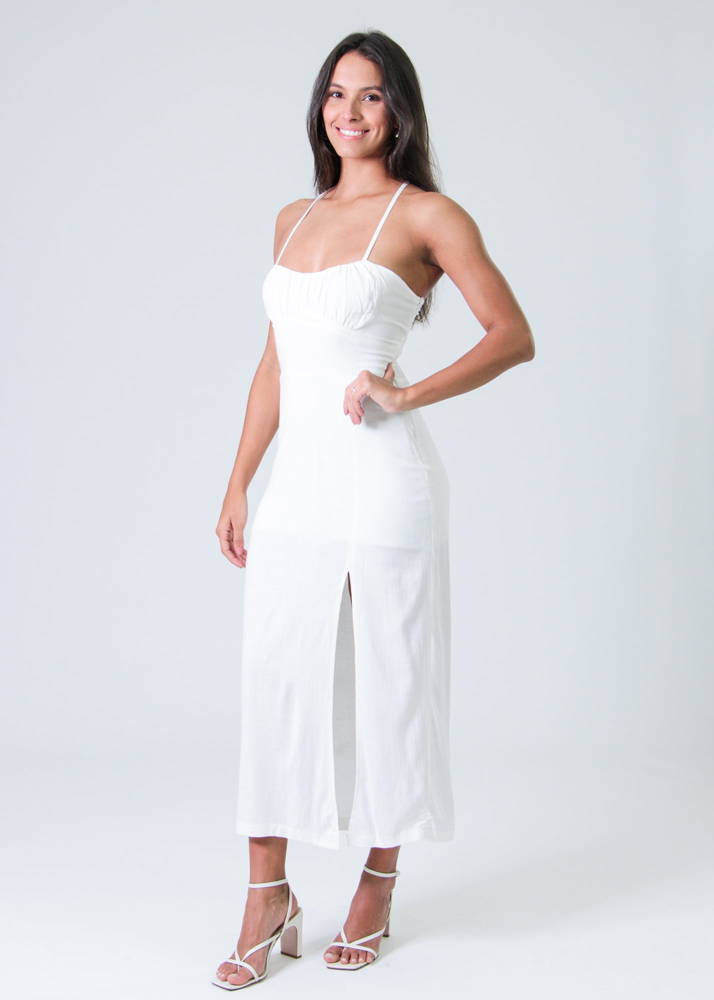 Vestido Midi Fenda - Branco