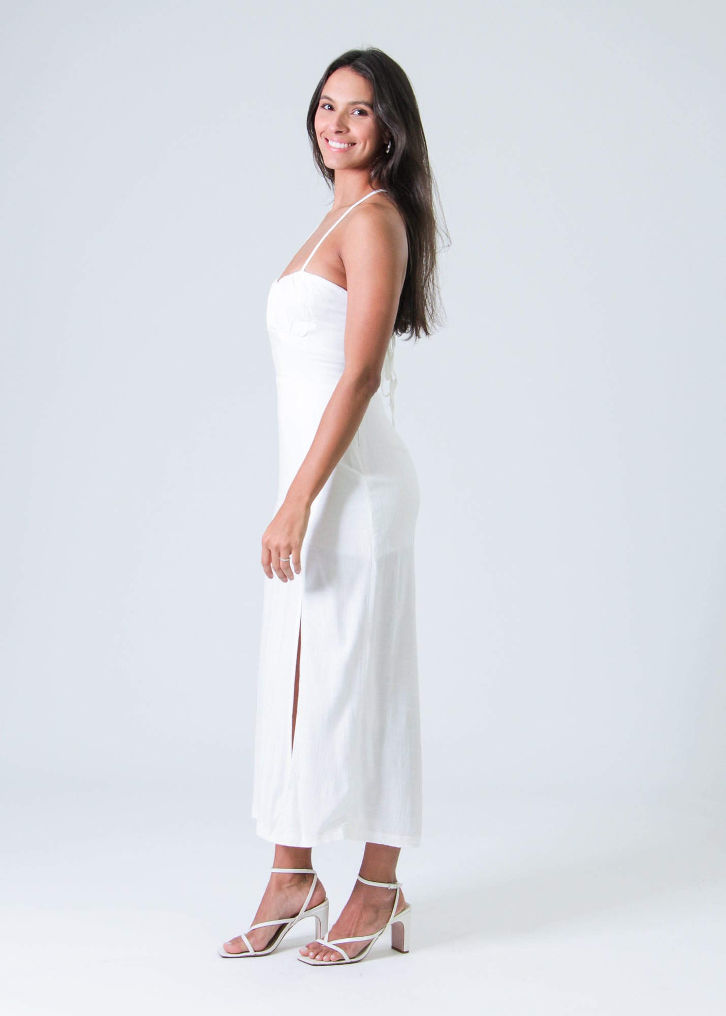Vestido Midi Fenda - Branco