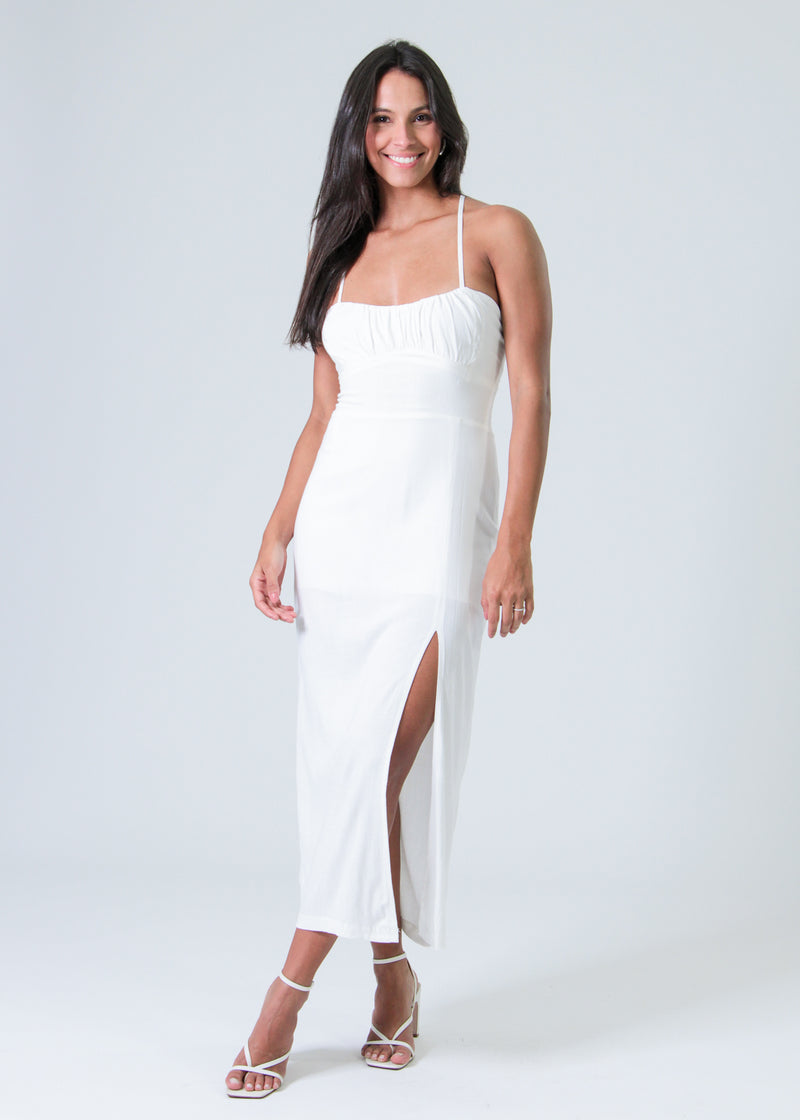 Vestido Midi Fenda - Branco