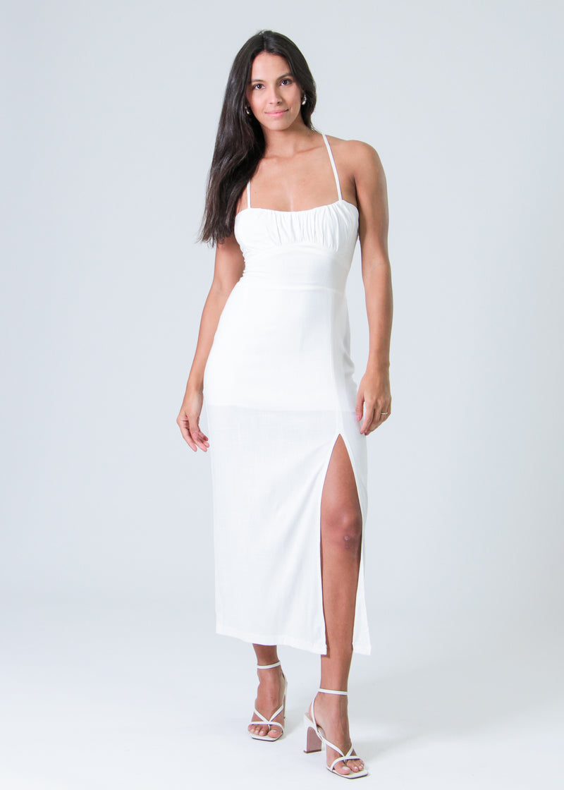 Vestido Midi Fenda - Branco