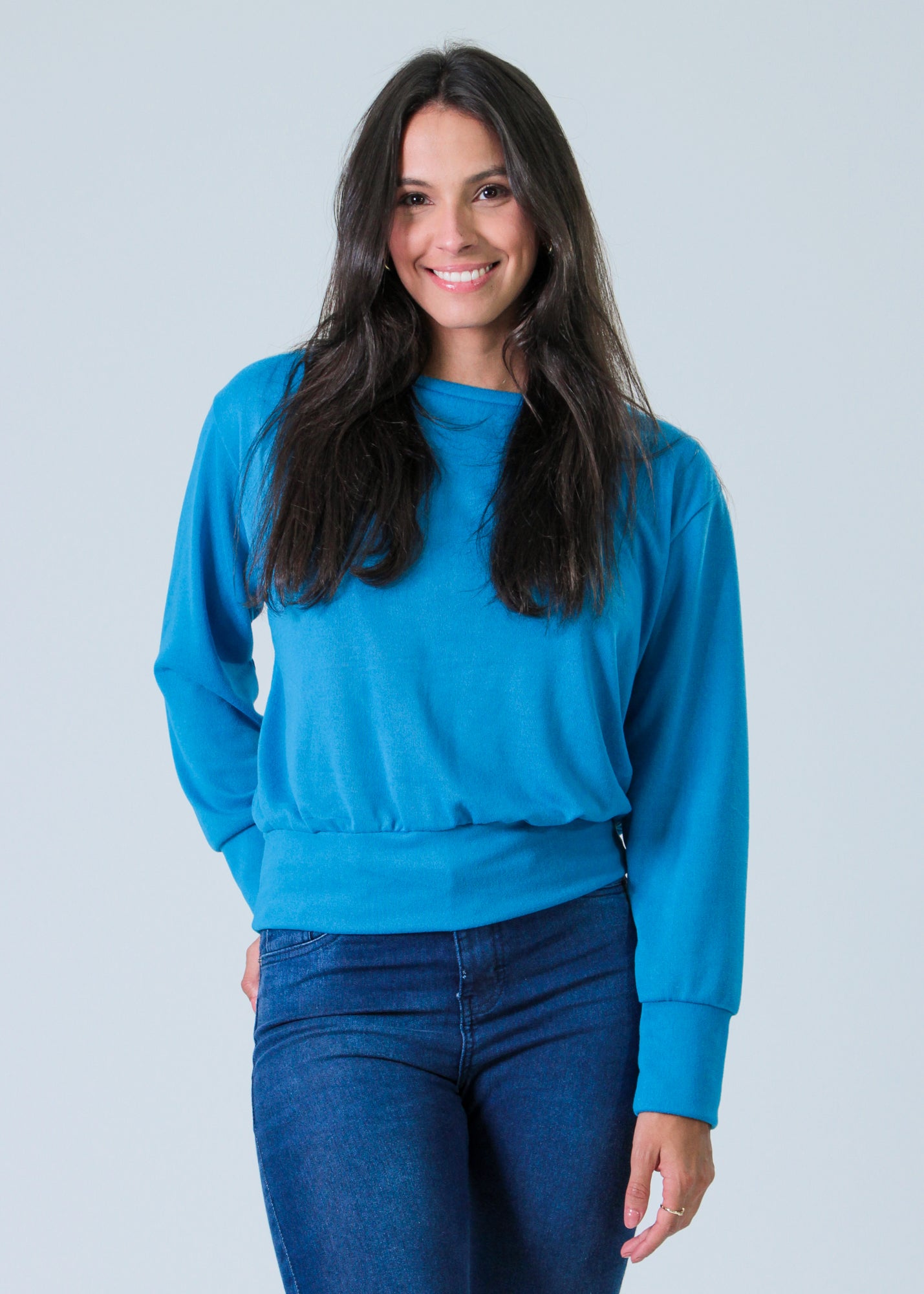 Blusa Tricô Manga Longa - Azul