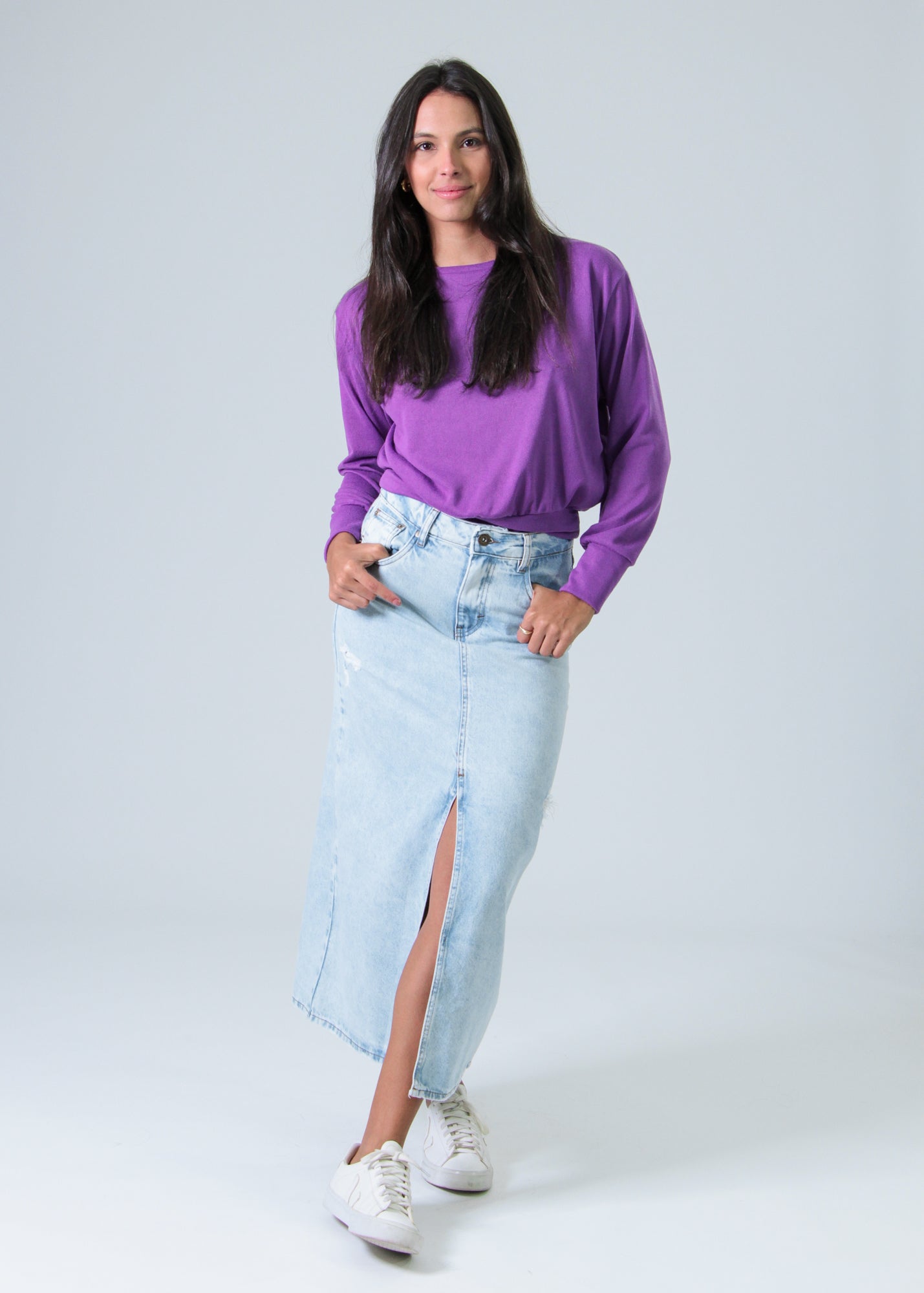 Blusa Tricô Manga Longa - Roxa