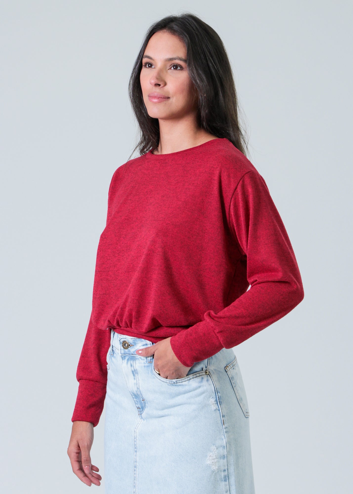 Blusa Tricô Manga Longa - Vermelha