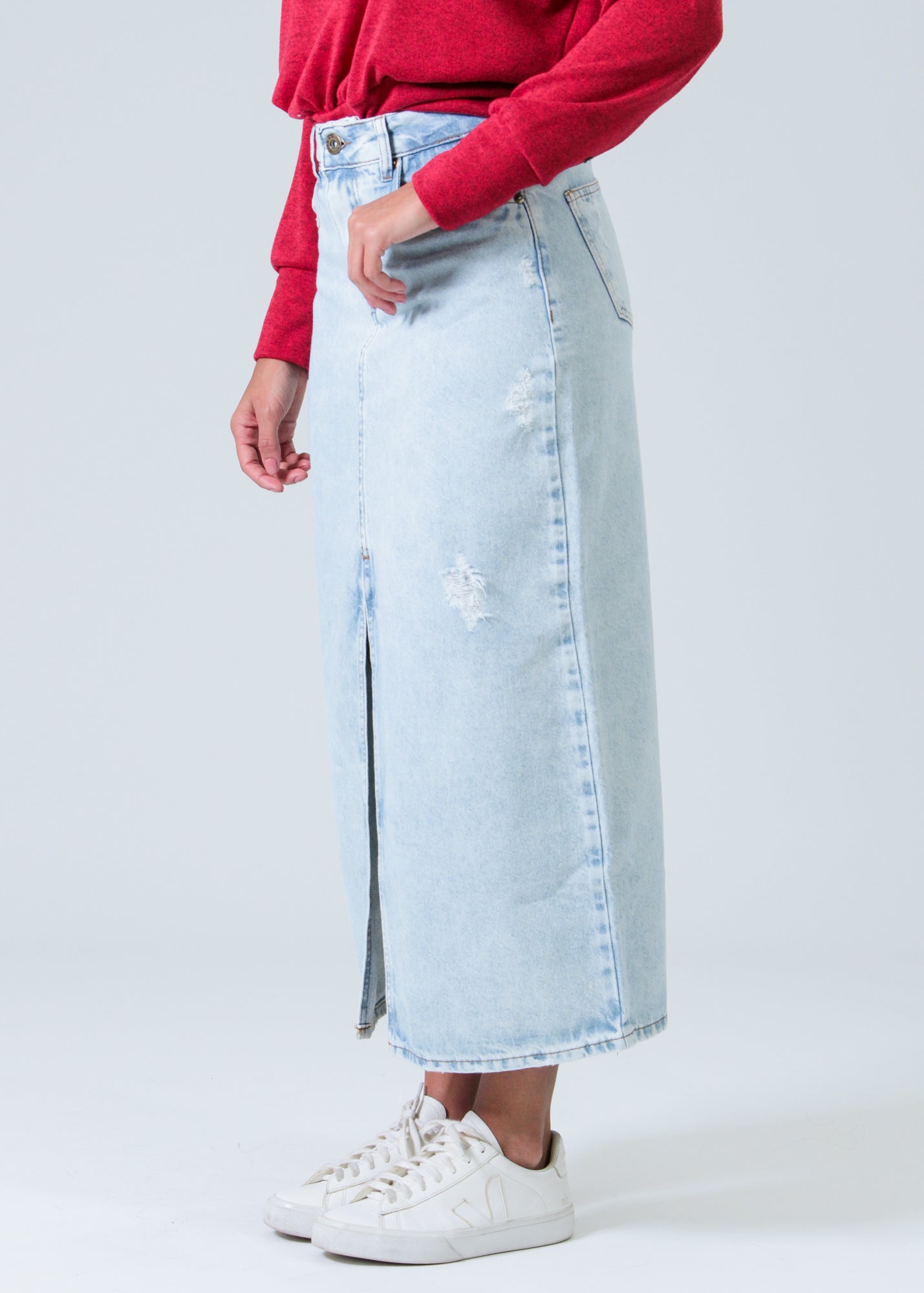 Saia Jeans Midi Fenda - Estonada