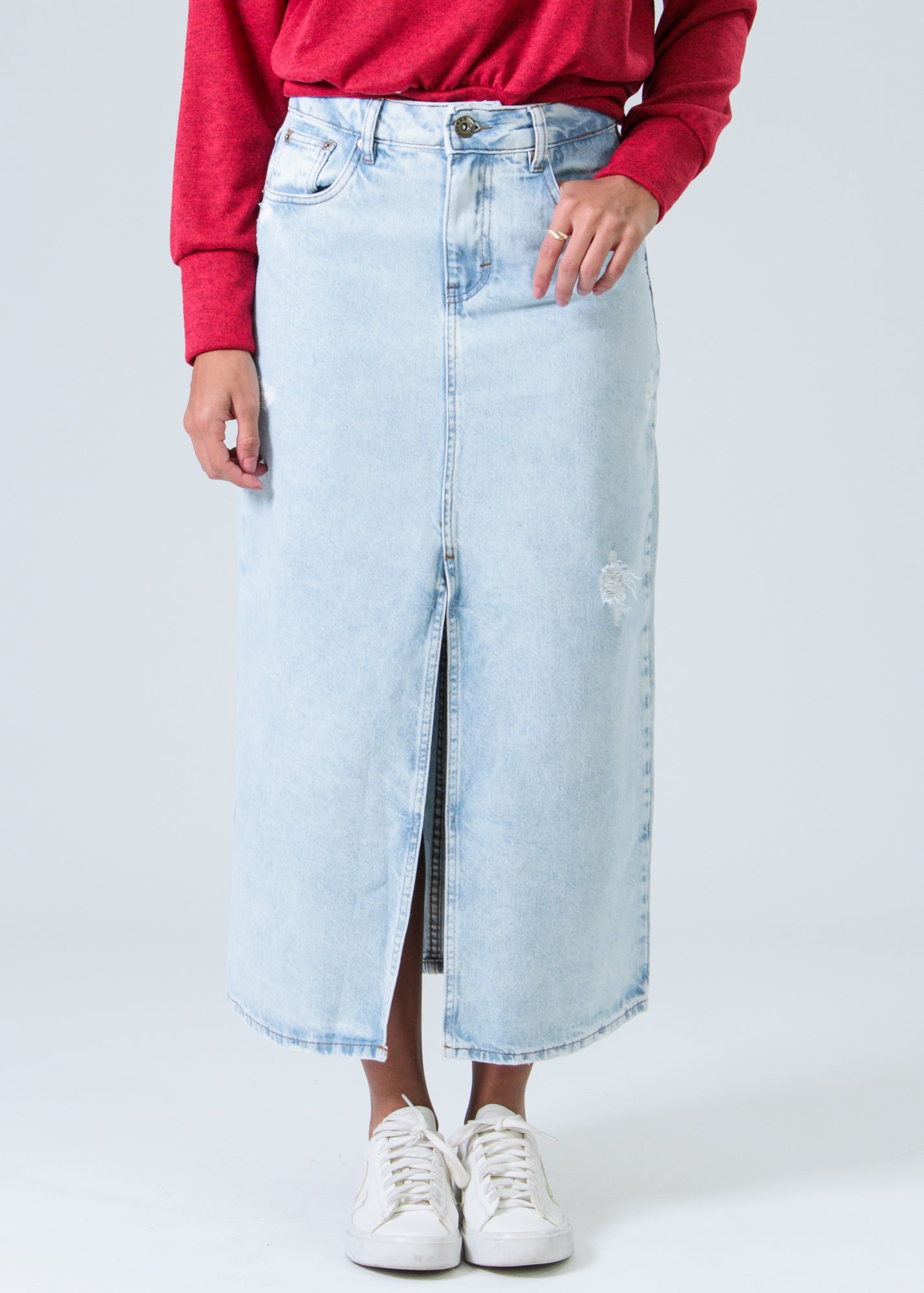 Saia Jeans Midi Fenda - Estonada