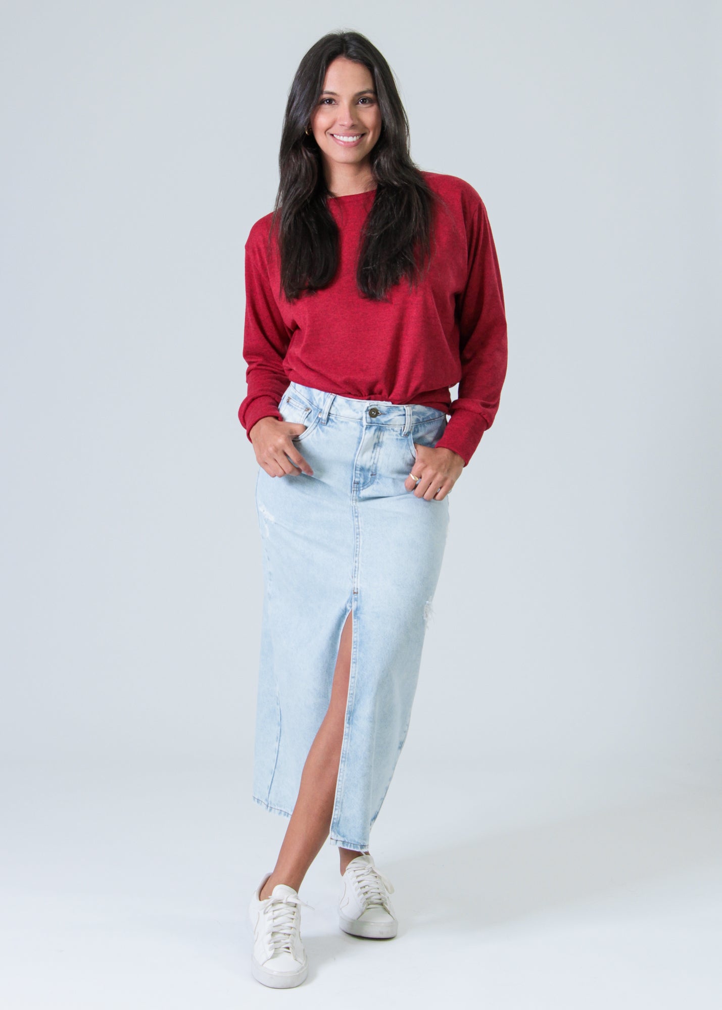 Saia Jeans Midi Fenda - Estonada