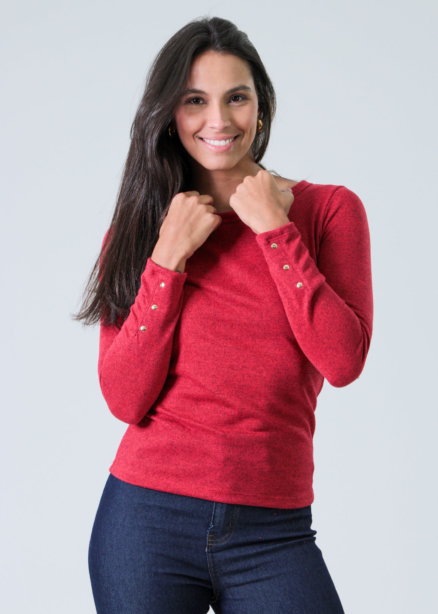 Blusa Tricô Manga Longa Taxas - Vermelha