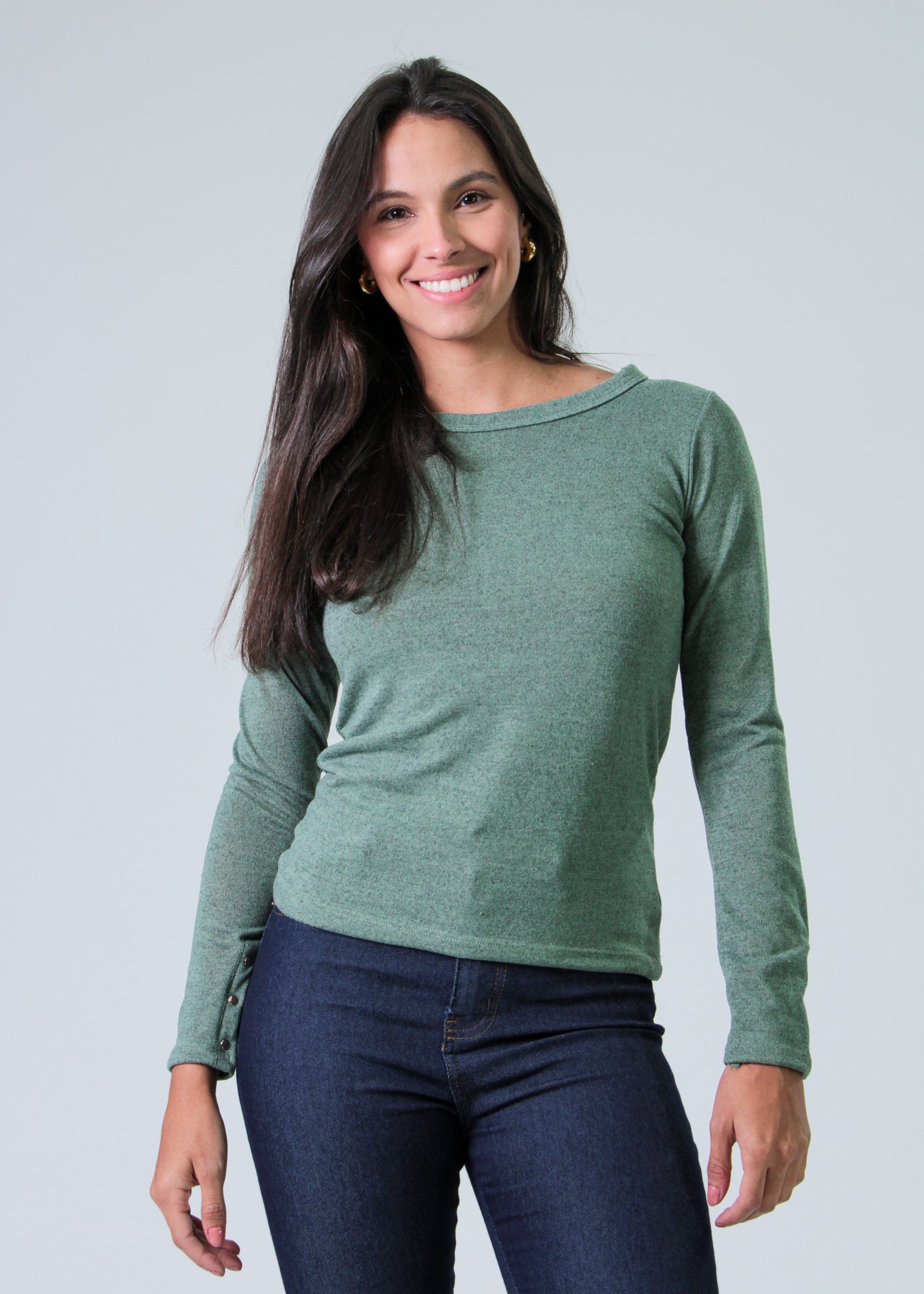Blusa Tricô Manga Longa Taxas - Verde