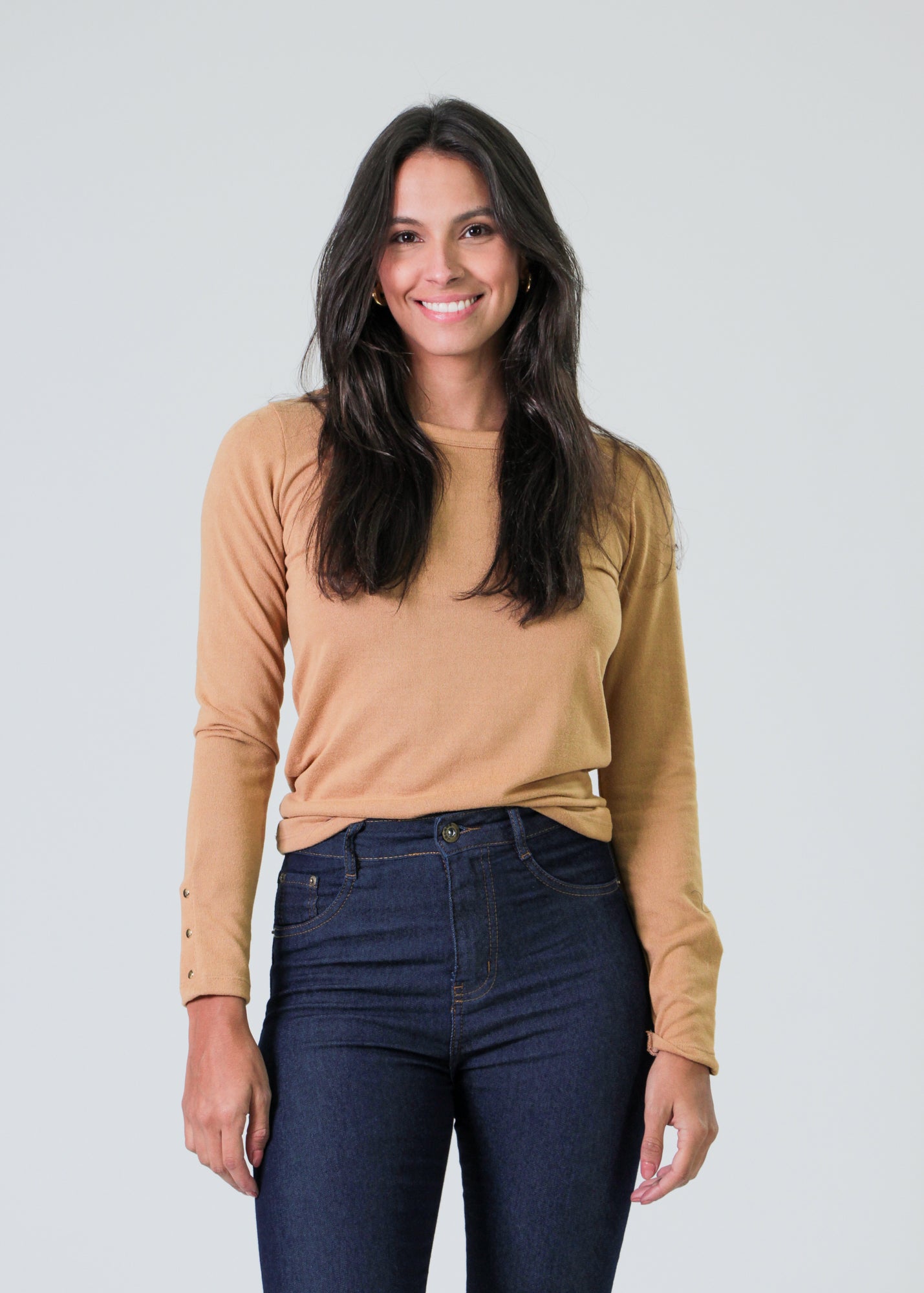 Blusa Tricô Manga Longa Taxas - Ocre