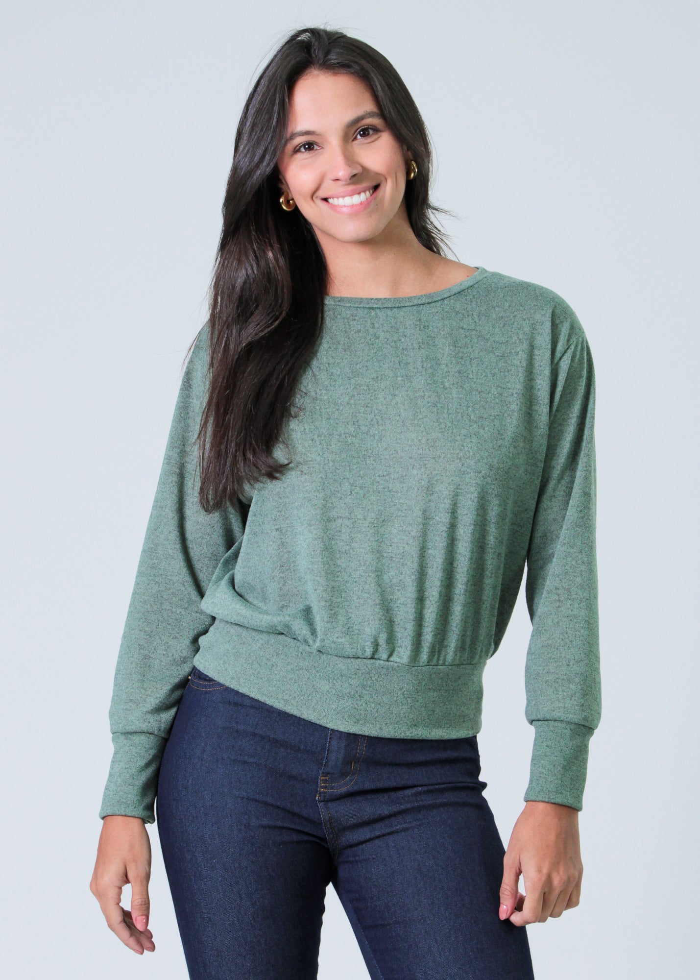 Blusa Tricô Manga Longa - Verde