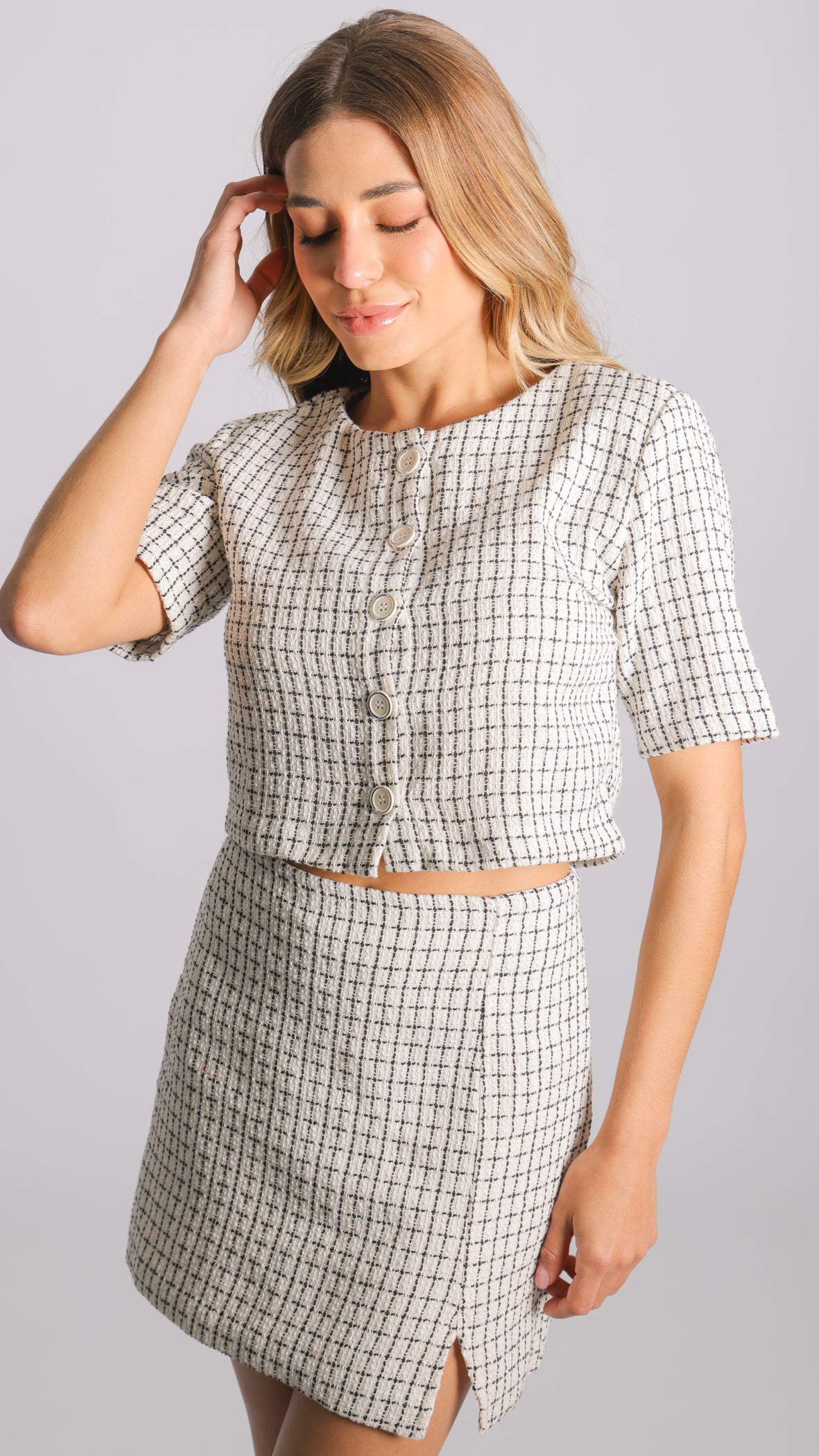 Casaco Tweed Manga Curta - Branco