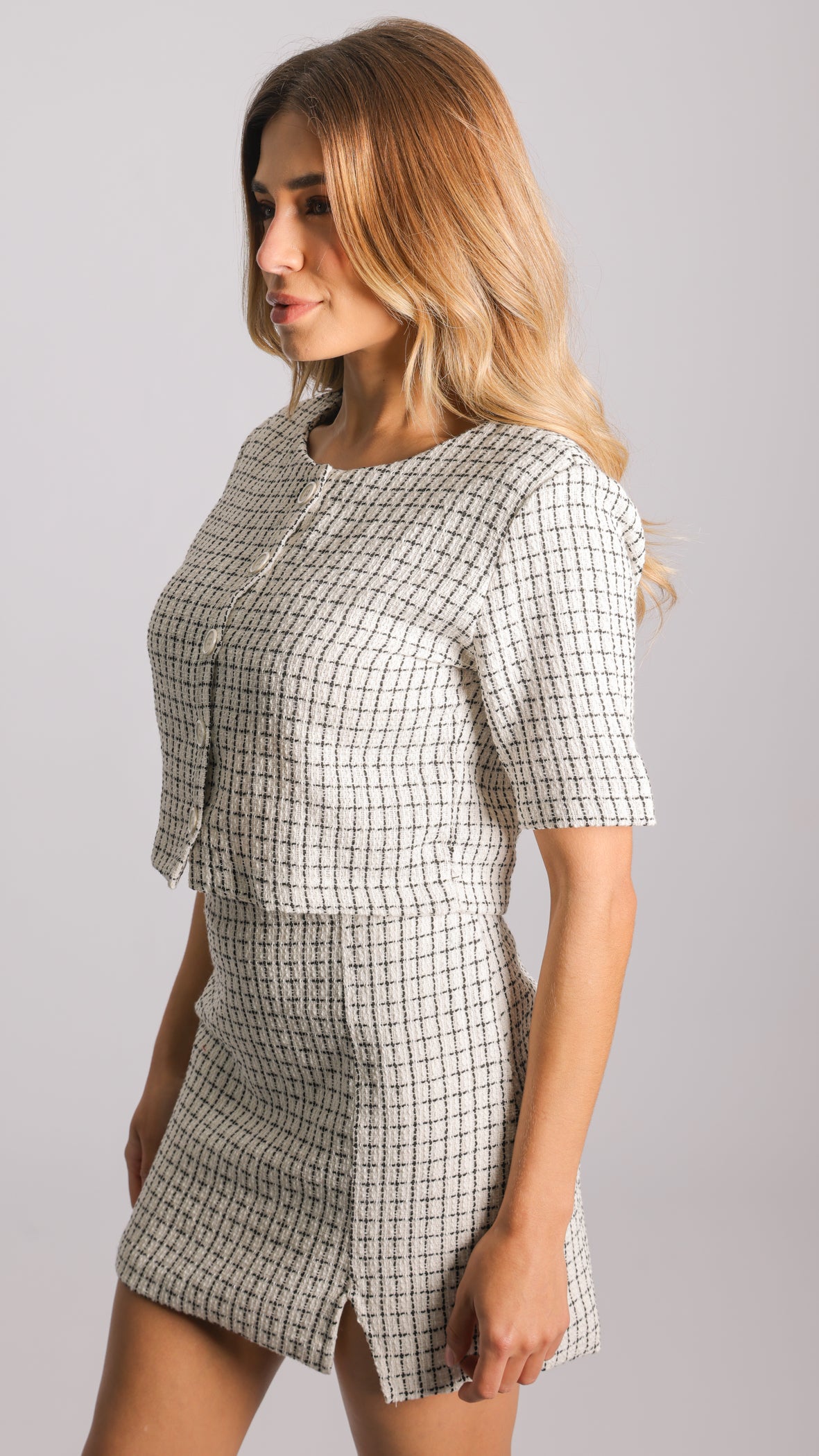 Saia Tweed Xadrez - Branca