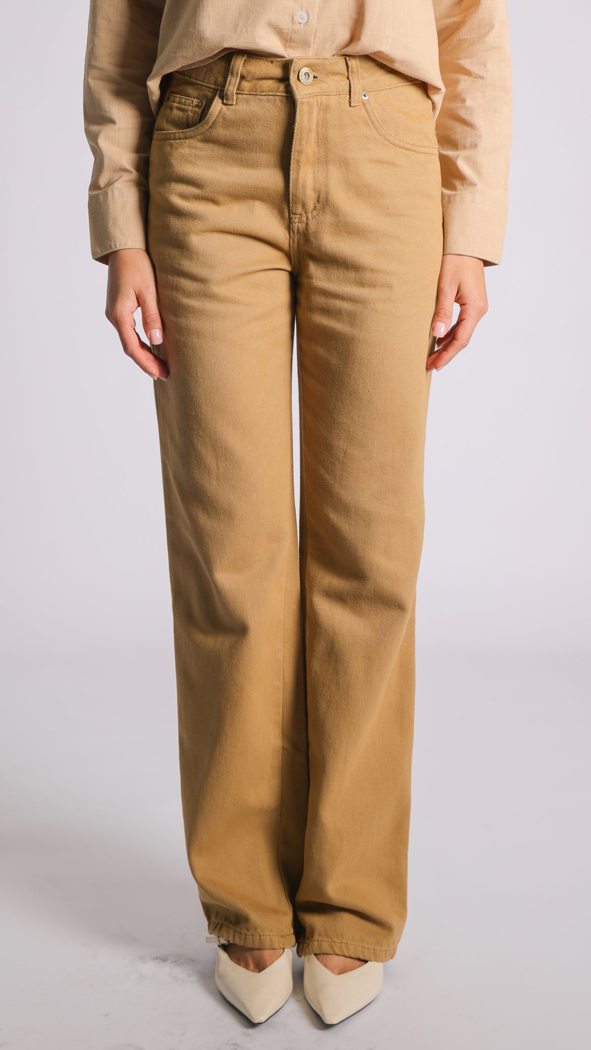 Calça Jeans Reta - Bege