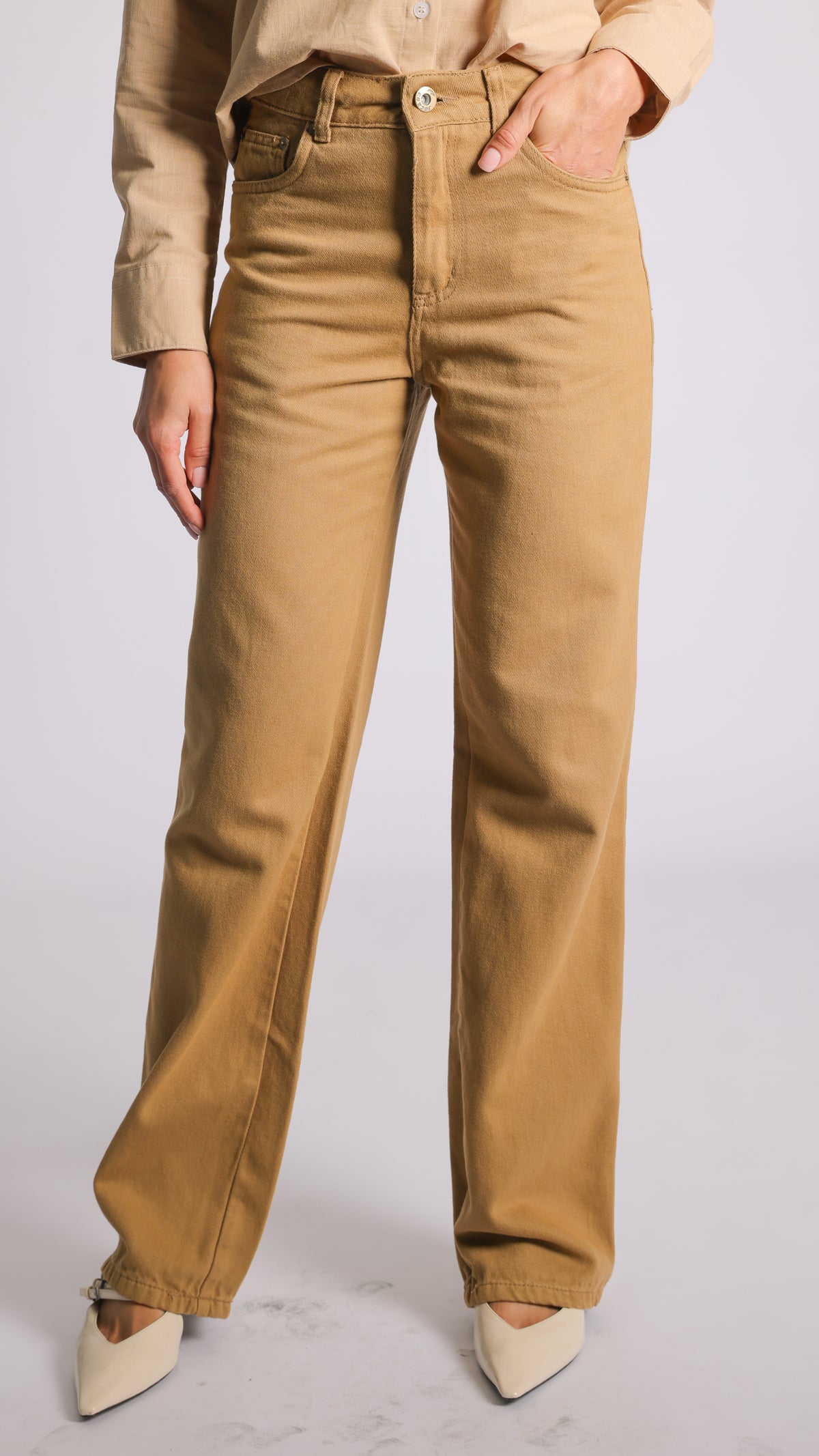 Calça Jeans Reta - Bege
