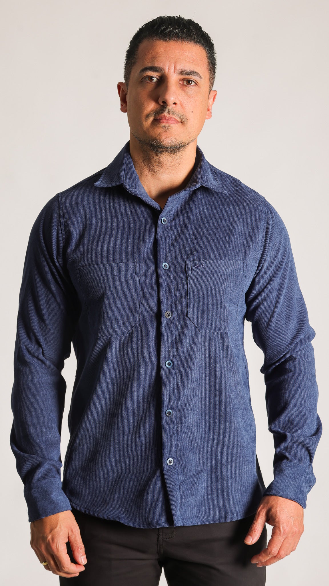 Camisa Cotelê Manga Longa - Azul Marinho