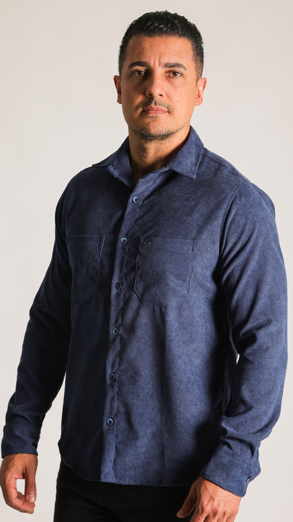 Camisa Cotelê Manga Longa - Azul Marinho