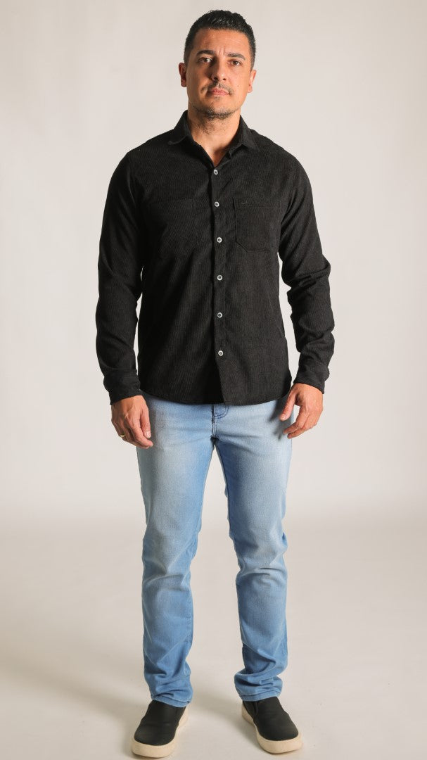 Camisa Cotelê Manga Longa - Preta