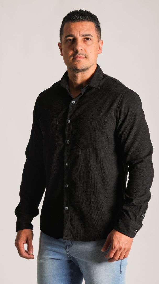 Camisa Cotelê Manga Longa - Preta