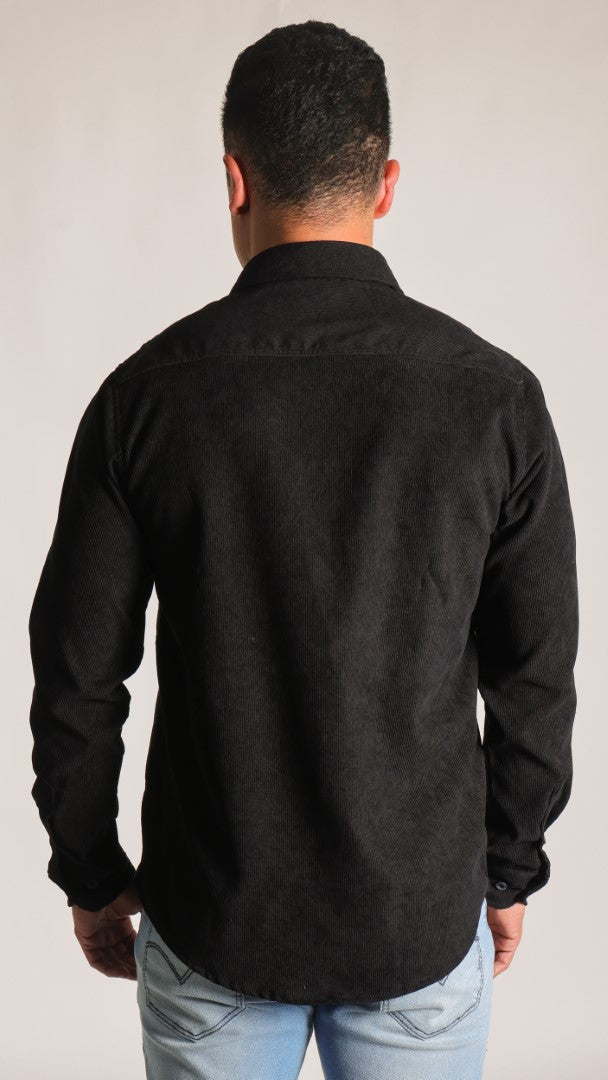 Camisa Cotelê Manga Longa - Preta