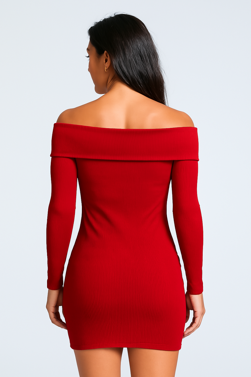 Vestido Canelado Ombro a Ombro - Vermelho