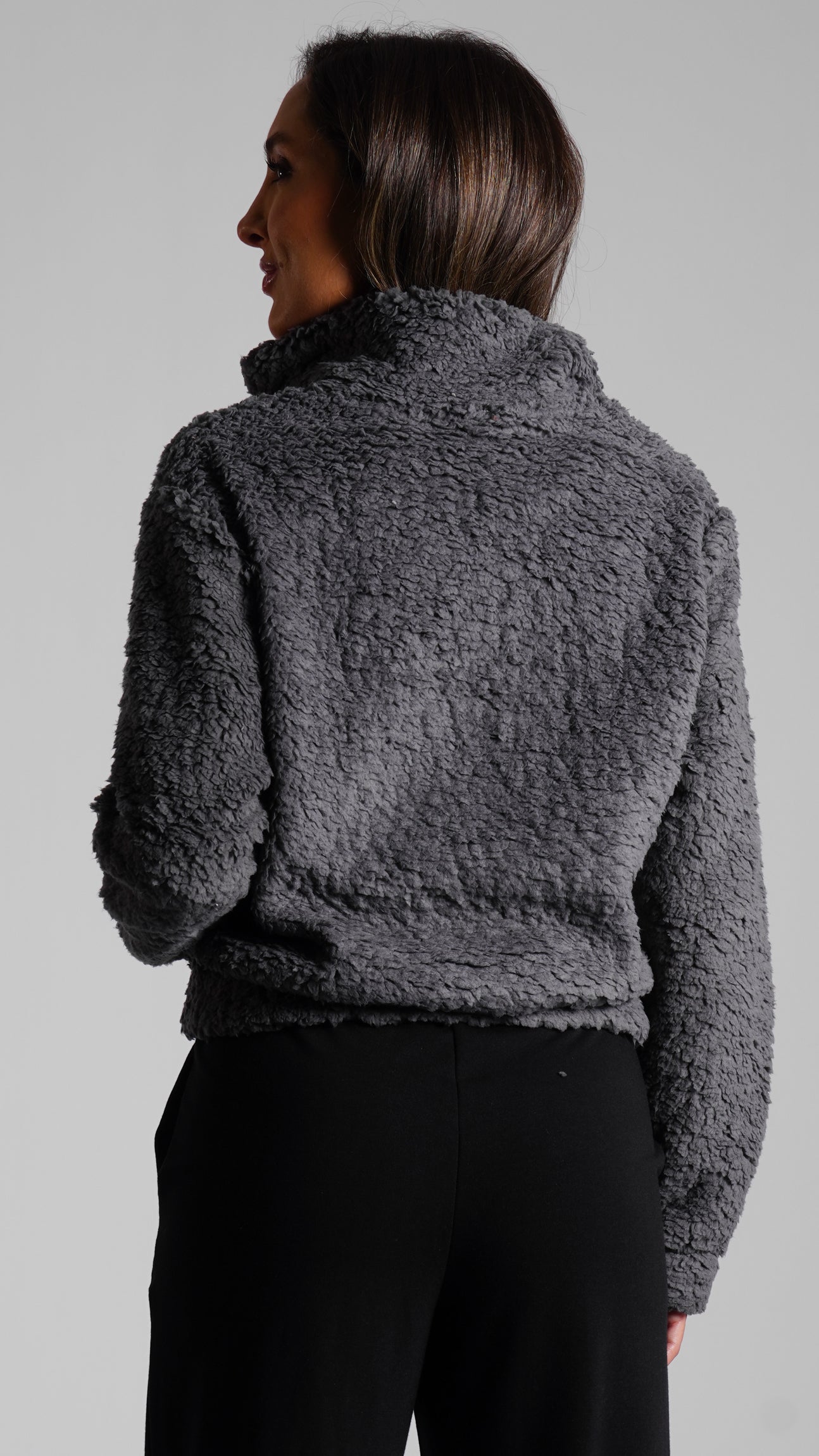 Canguru Sherpa Zíper - Grafite