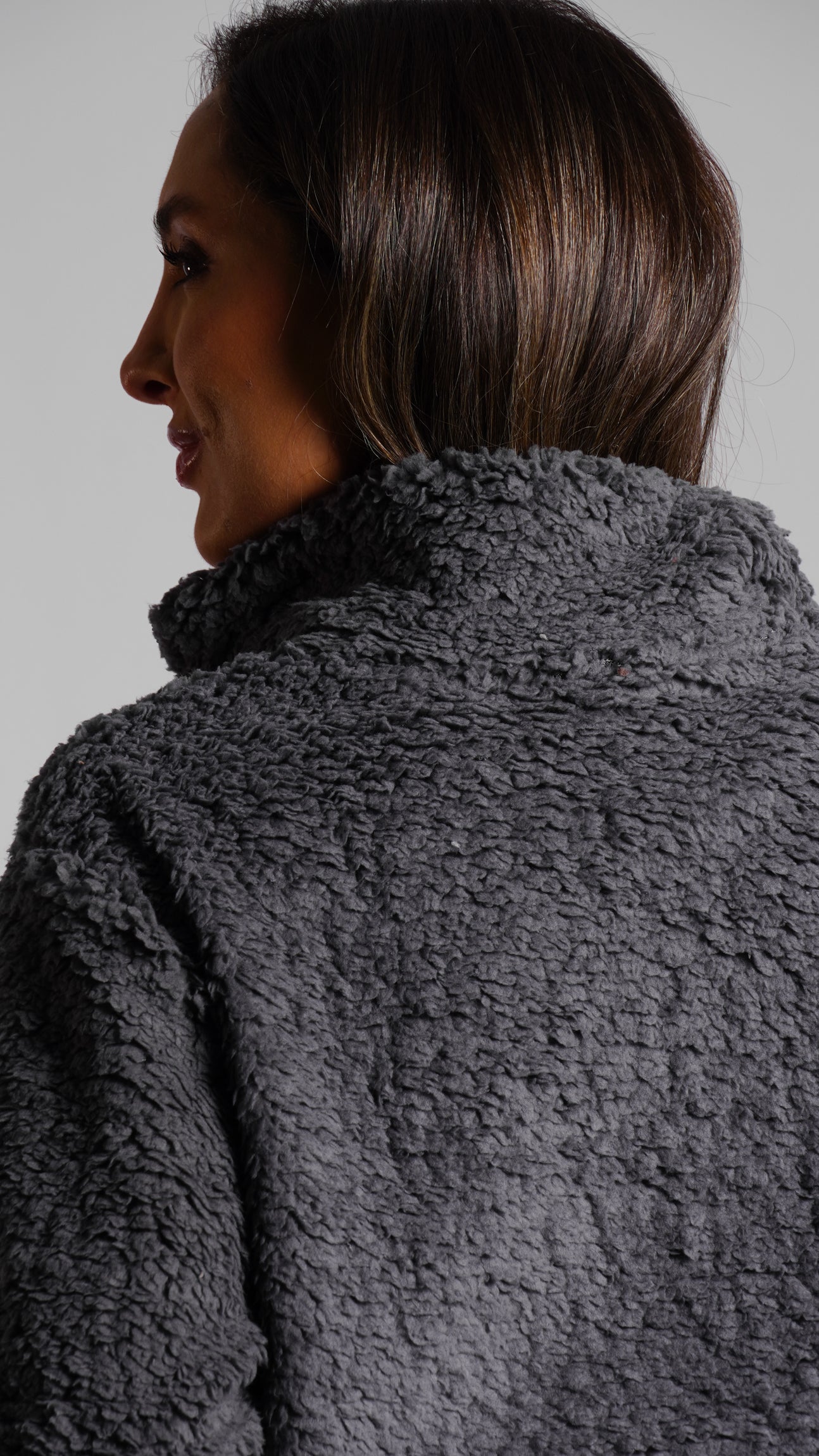 Canguru Sherpa Zíper - Grafite