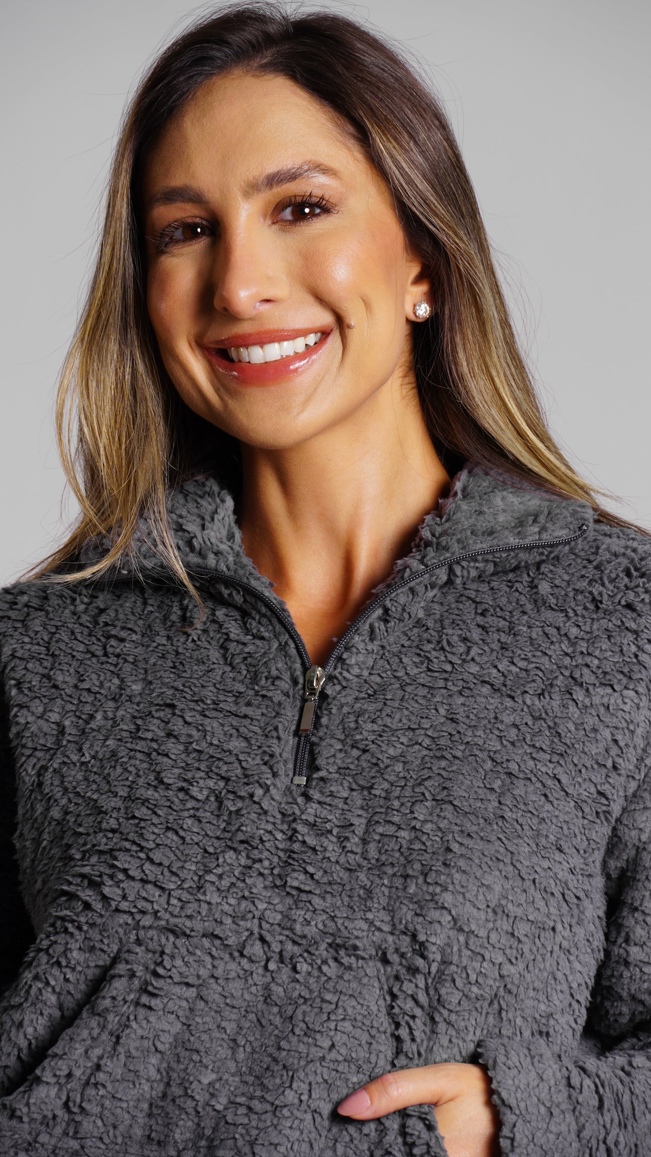 Canguru Sherpa Zíper - Grafite