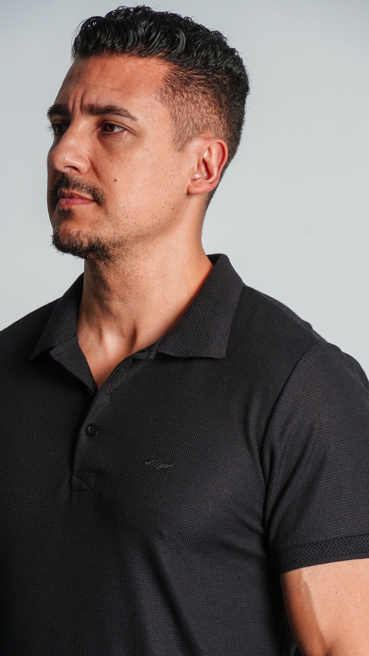 Camisa Polo Jacquard Tricô - Preta