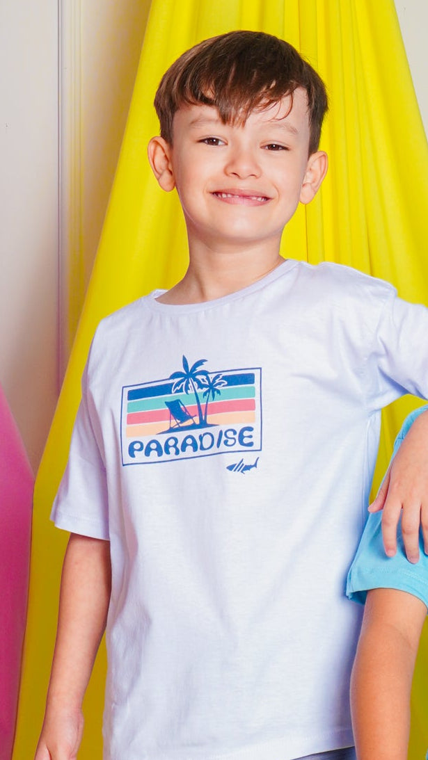 Camiseta Kids Estampada Paradise - Branca
