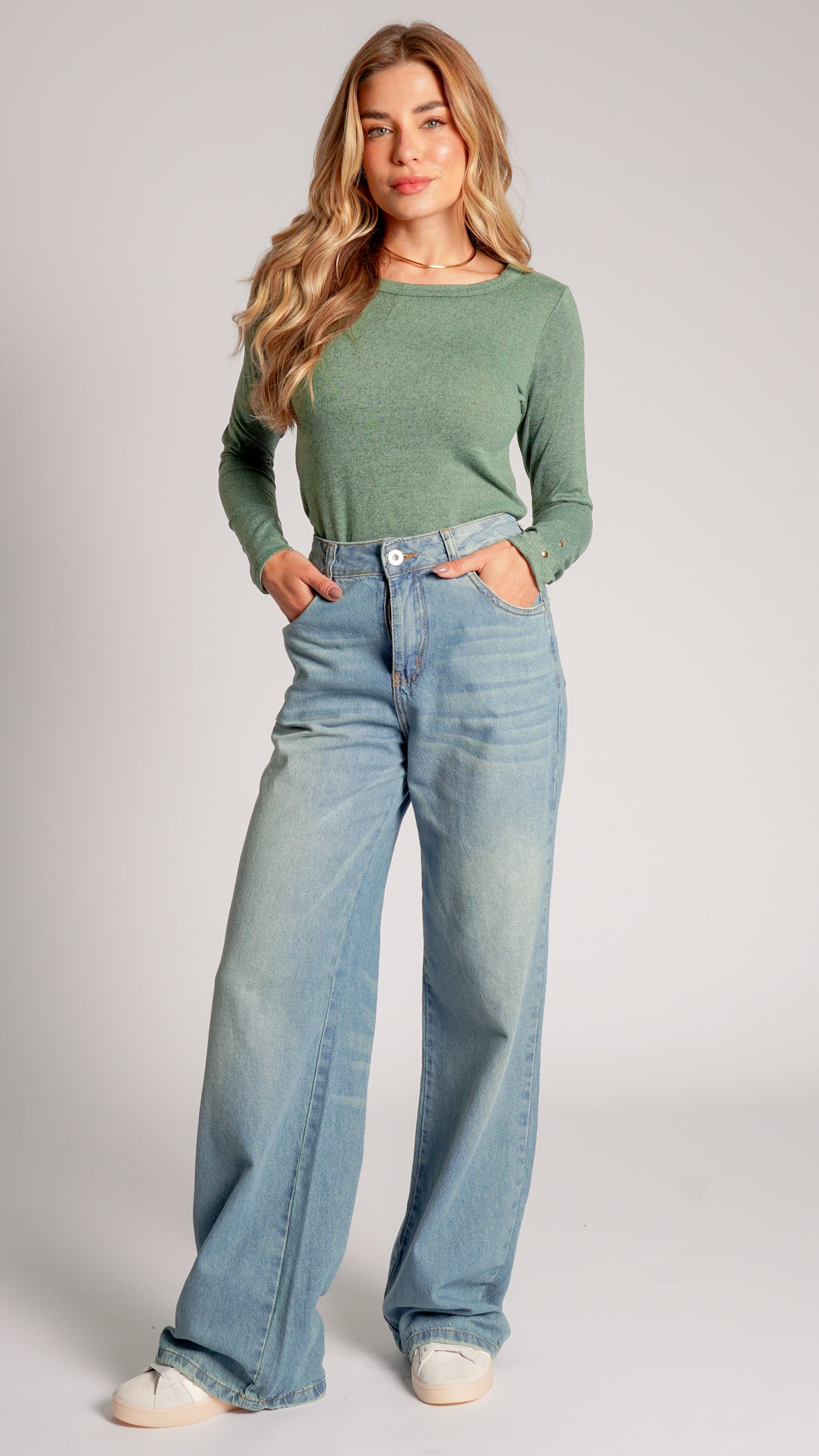 Blusa Tricô Manga Longa Taxas - Verde