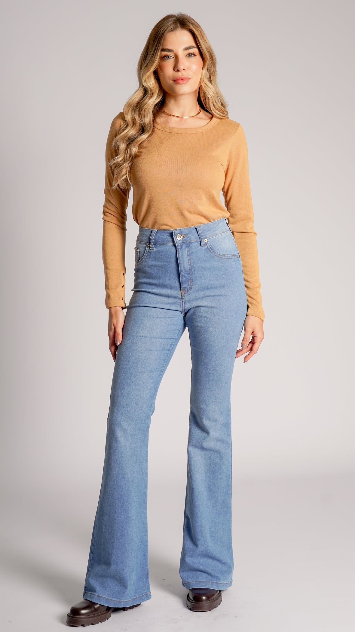 Blusa Tricô Manga Longa Taxas - Ocre