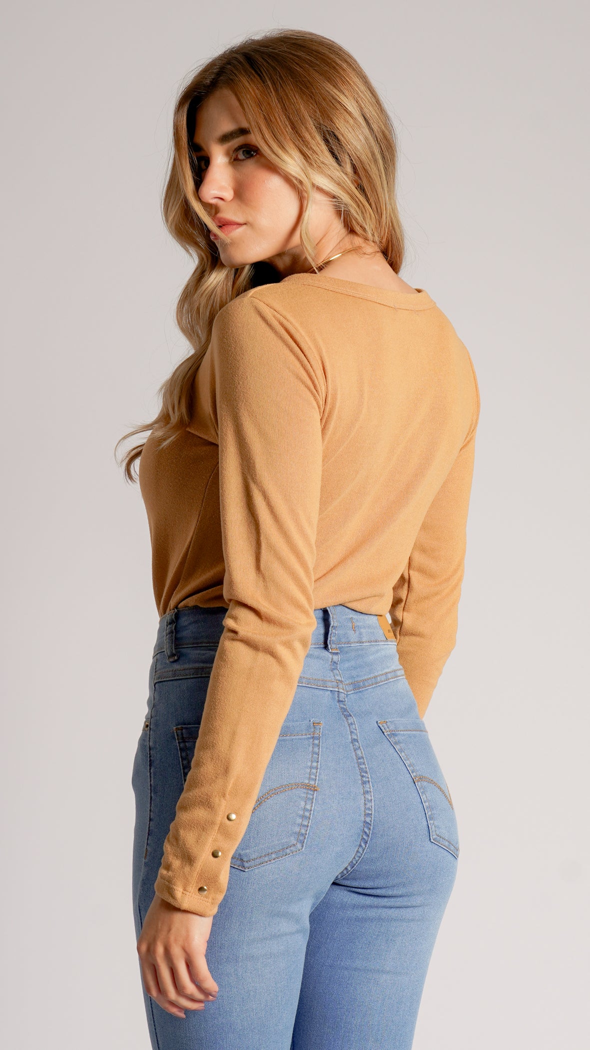 Blusa Tricô Manga Longa Taxas - Ocre