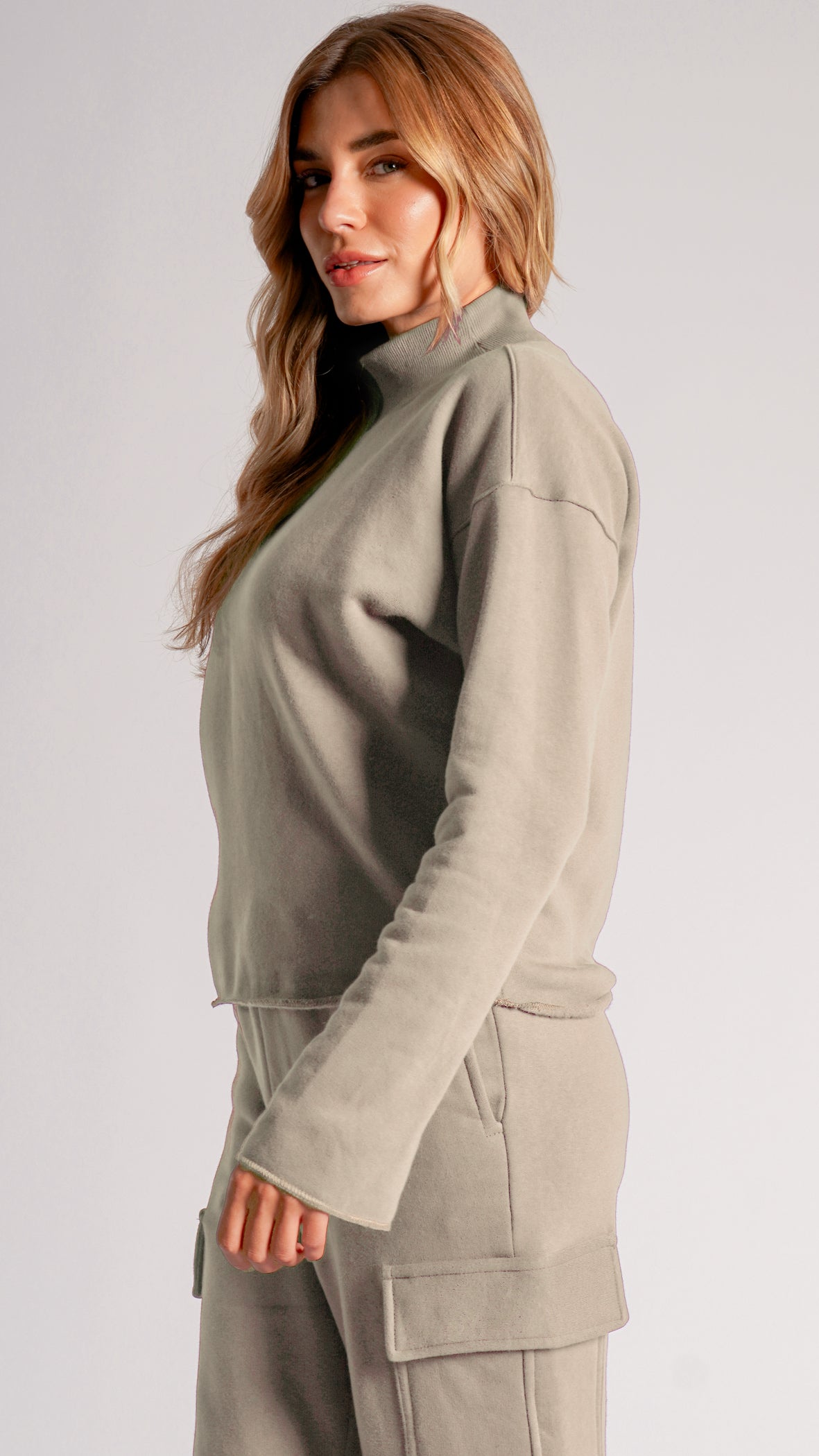 Moletom Cropped Gola Alta Premium - Caqui