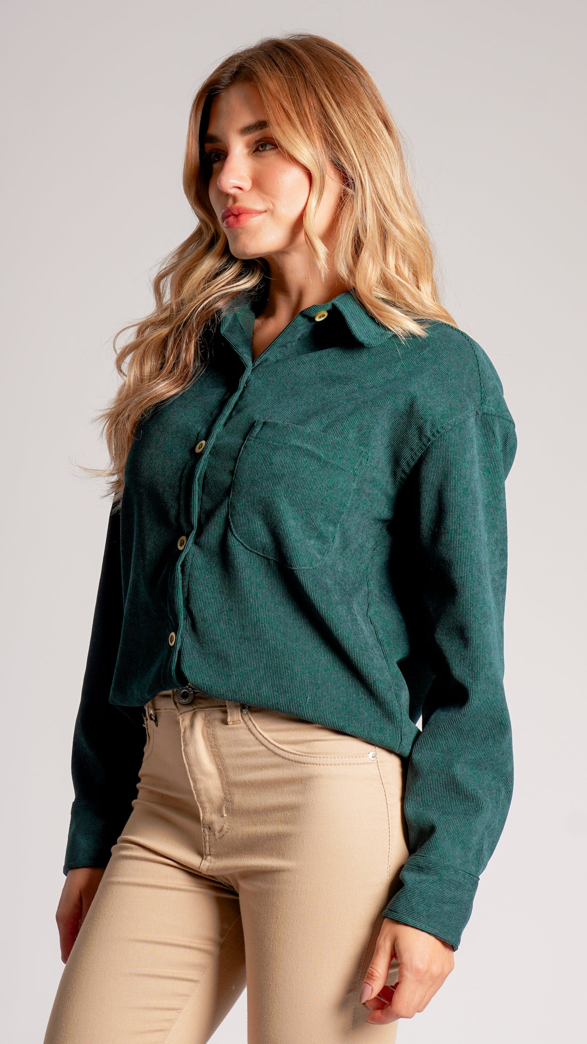 Camisa Cotelê Manga Longa - Verde