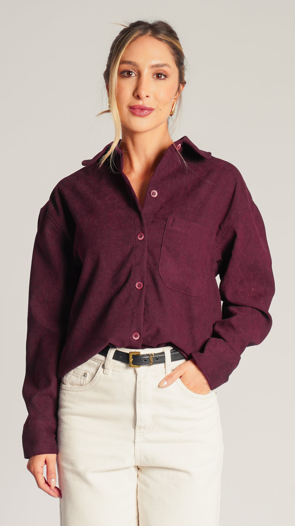 Camisa Cotelê Manga Longa - Bordô