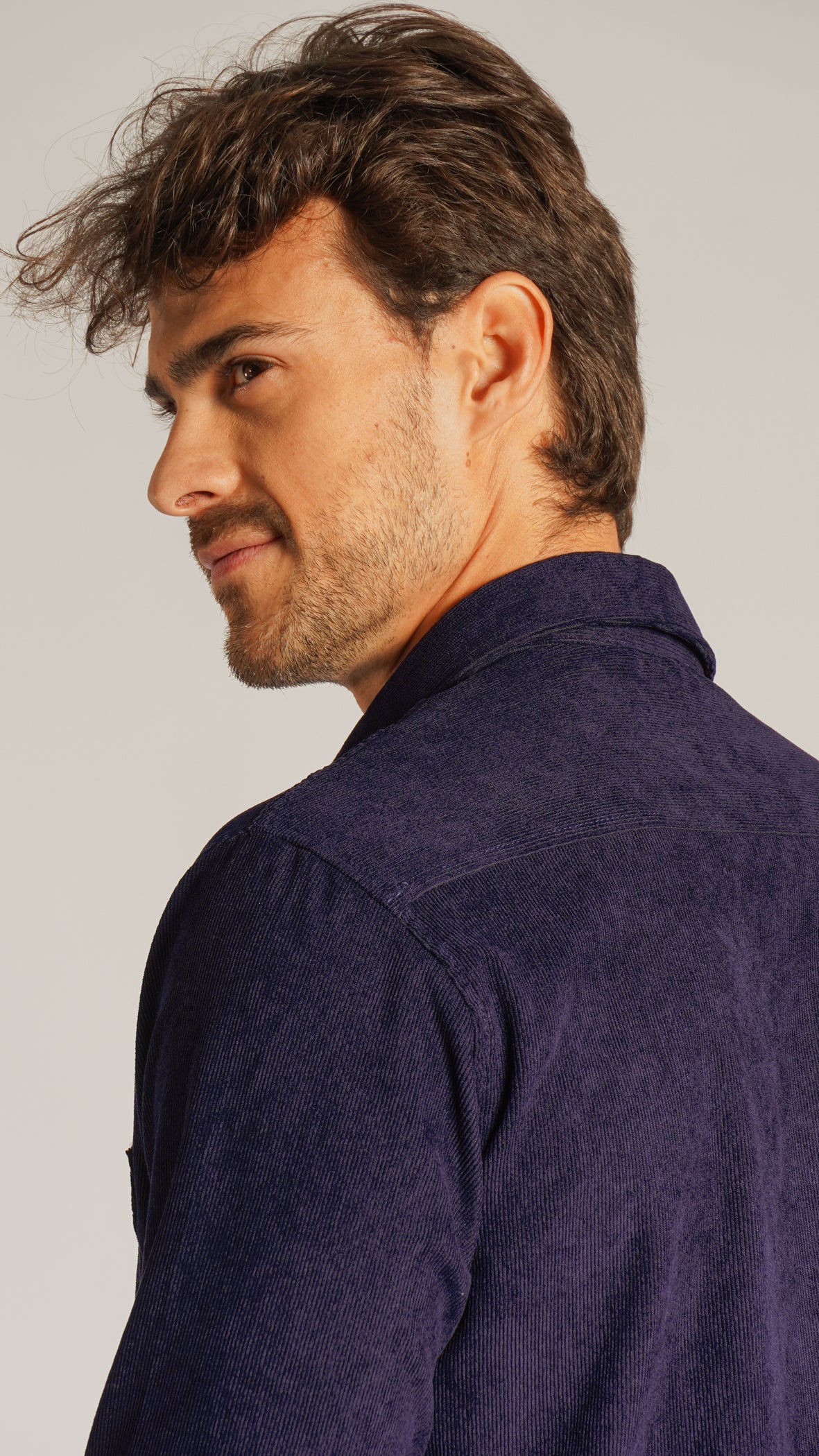 Camisa Cotelê Manga Longa - Azul Marinho
