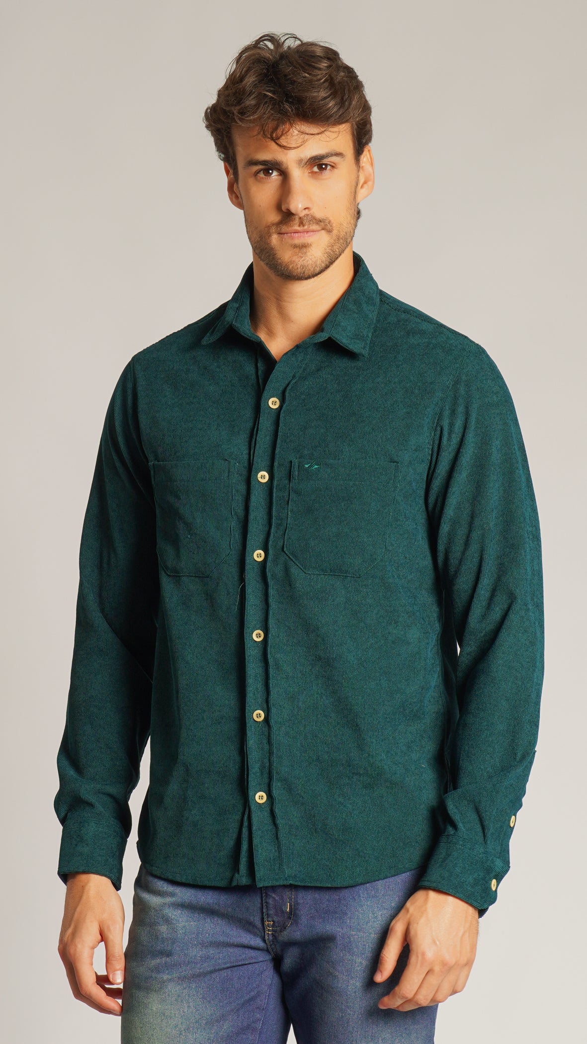Camisa Cotelê Manga Longa - Verde