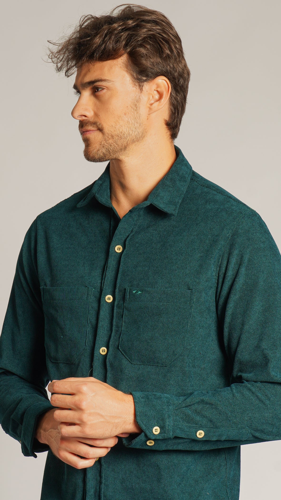 Camisa Cotelê Manga Longa - Verde