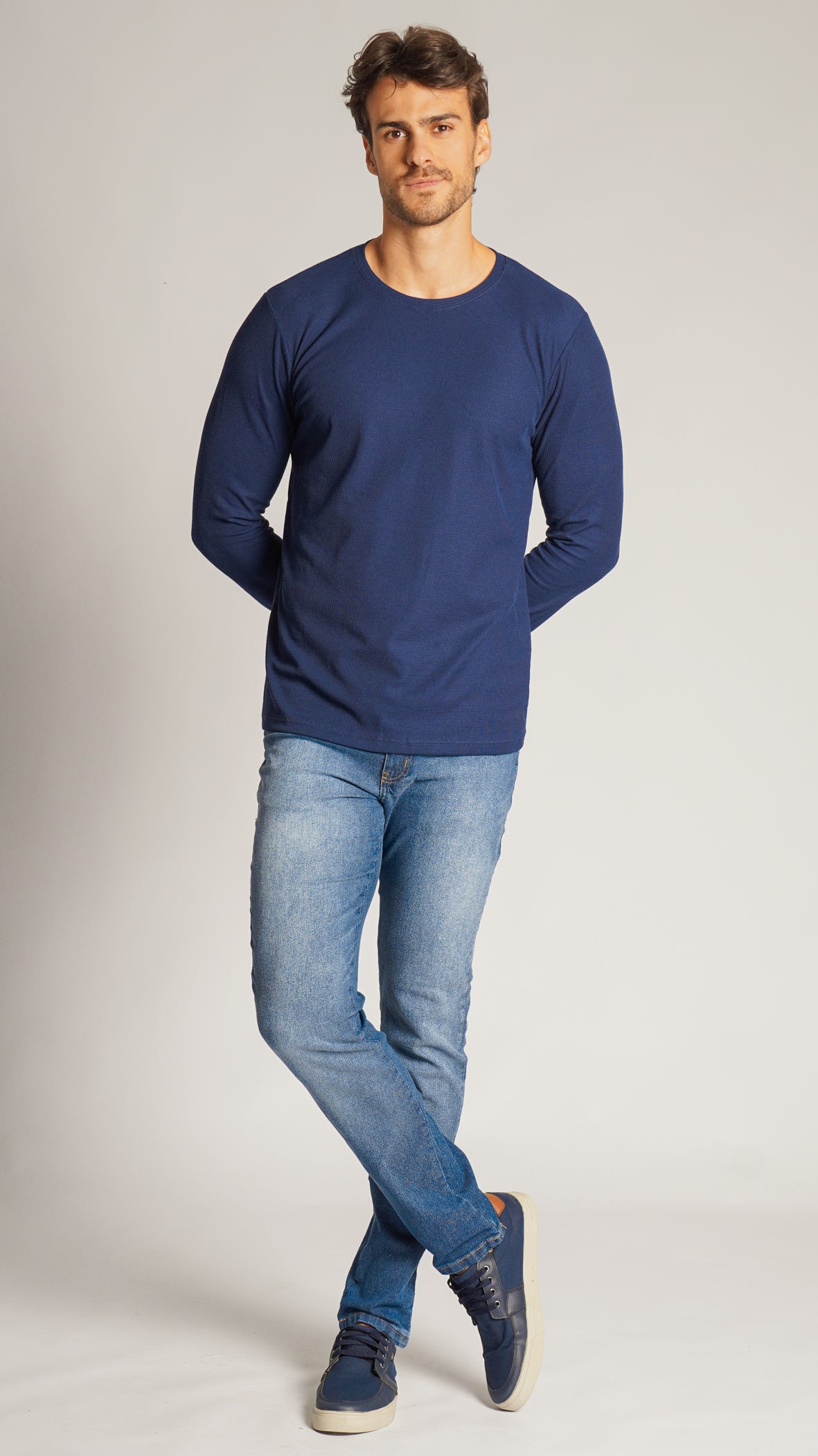 Camiseta Manga Longa Tricô Diamond - Azul Marinho