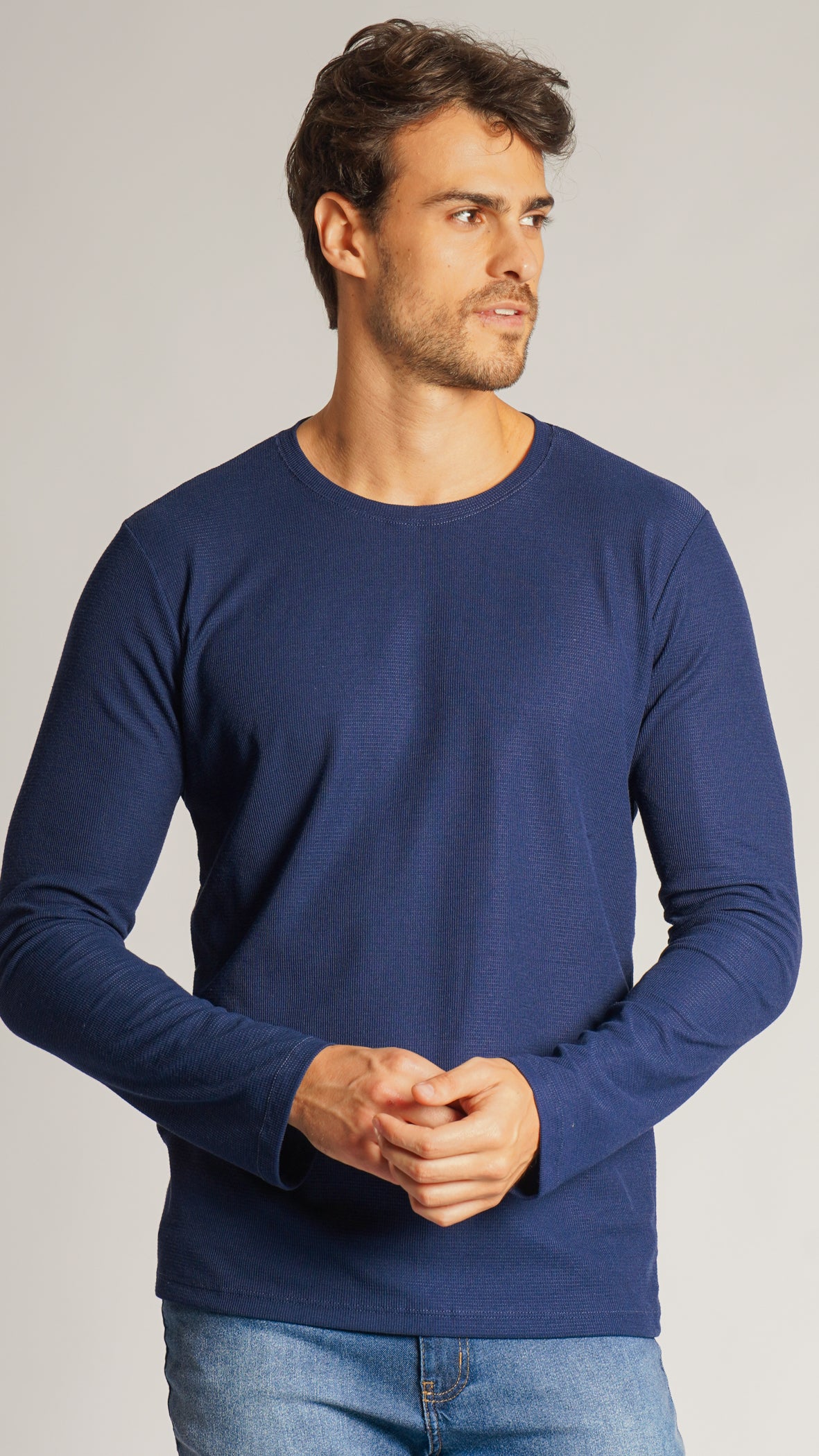 Camiseta Manga Longa Tricô Diamond - Azul Marinho
