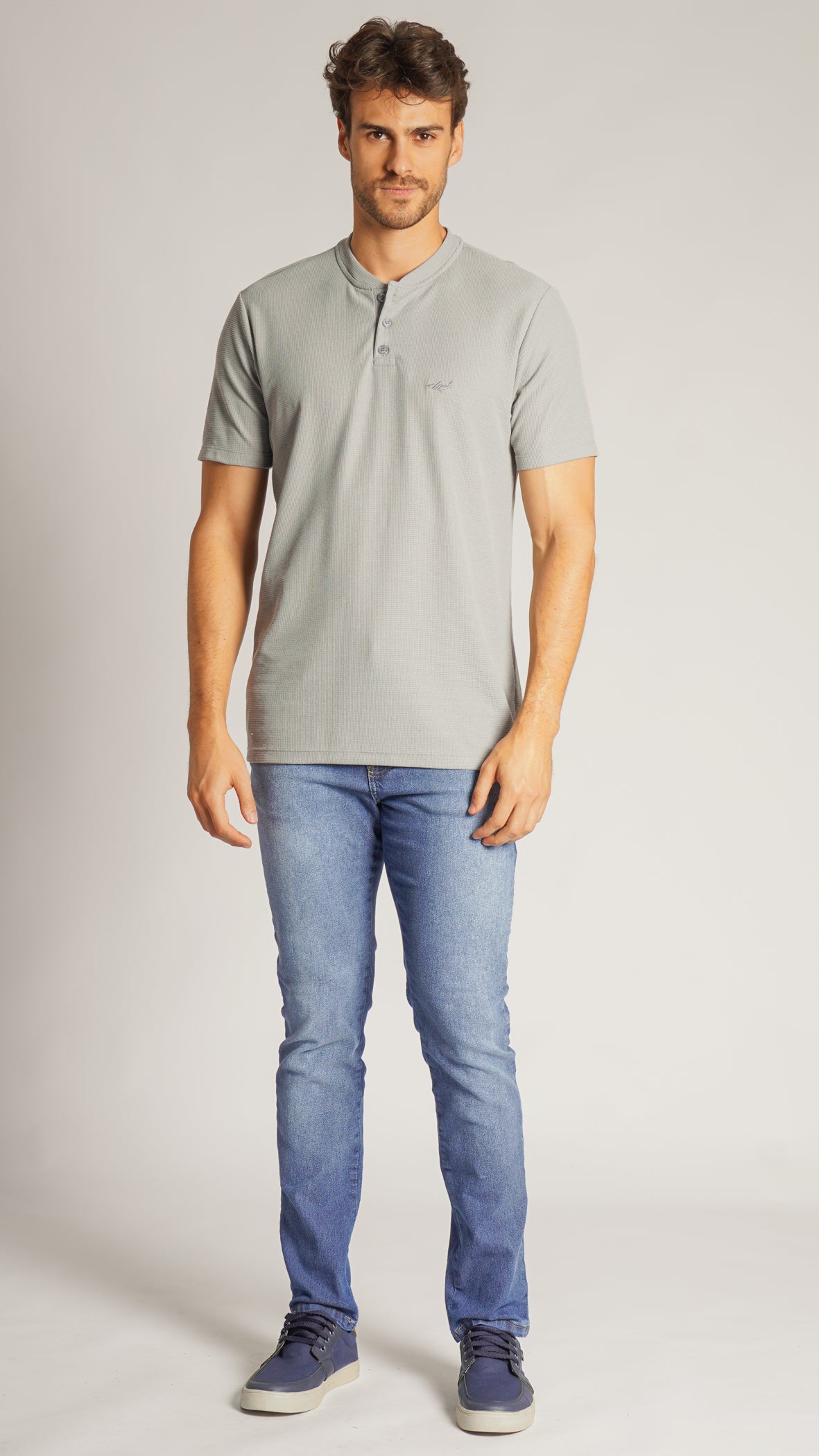 Camiseta Tricô Gola Portuguesa - Cinza
