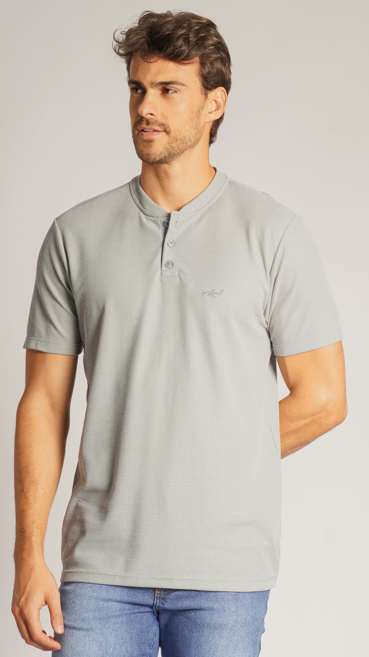 Camiseta Tricô Gola Portuguesa - Cinza